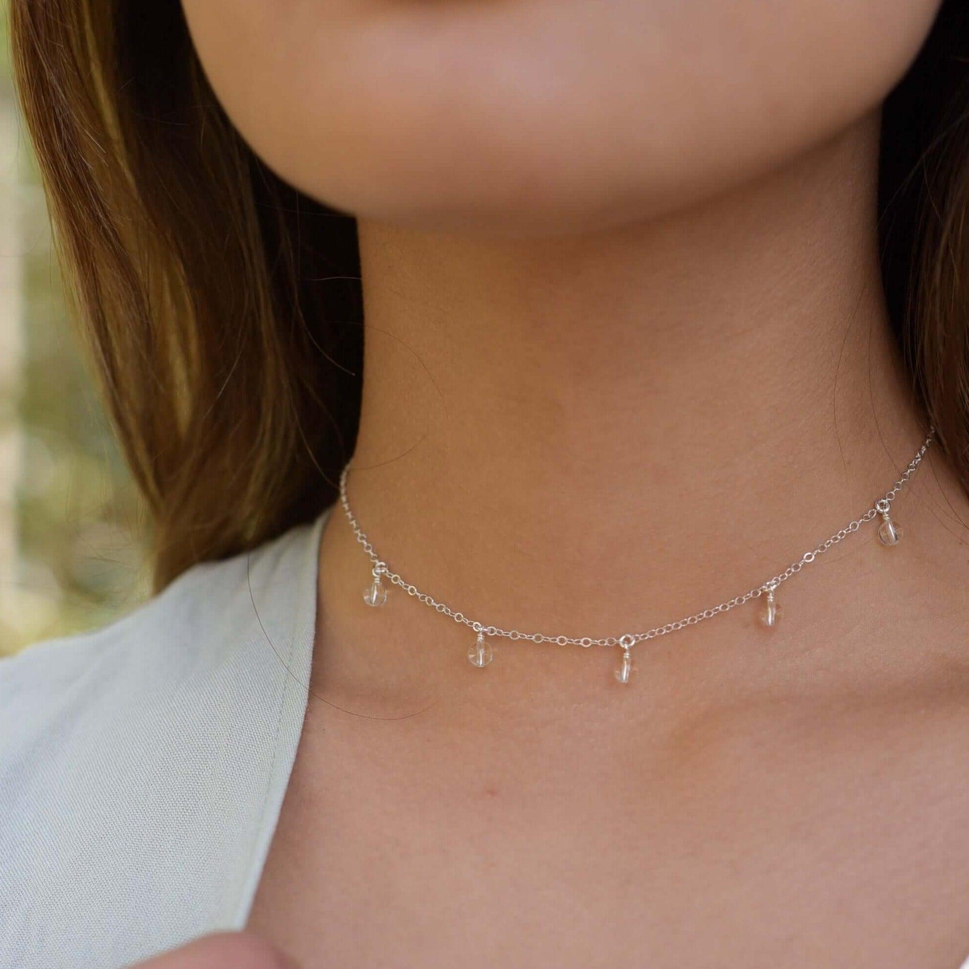 Crystal Quartz Bead Drop Choker - Crystal Quartz Bead Drop Choker - 14k Gold Fill - Luna Tide Handmade Crystal Jewellery