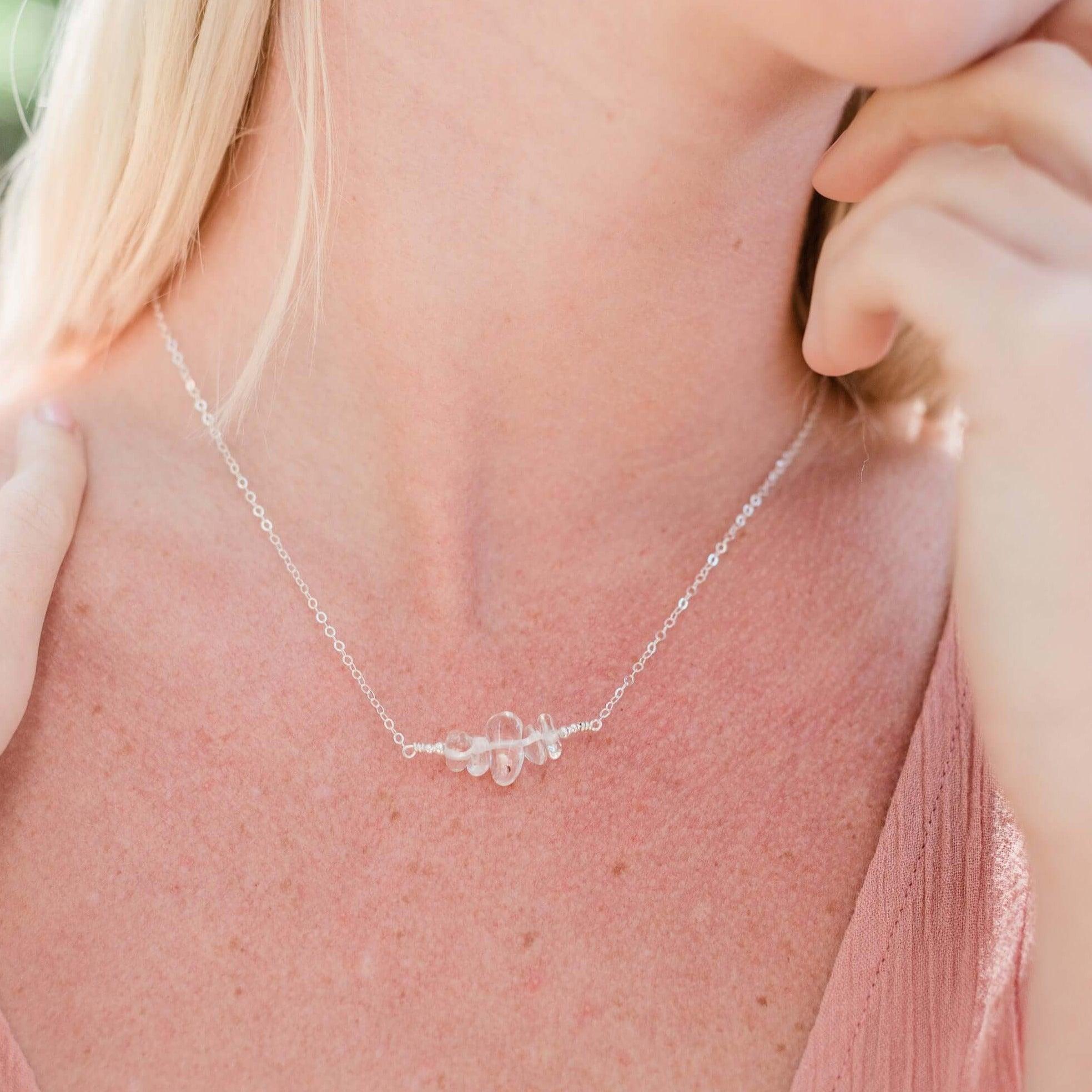 Crystal Quartz Chip Bead Bar Necklace - Crystal Quartz Chip Bead Bar Necklace - Sterling Silver - Luna Tide Handmade Crystal Jewellery