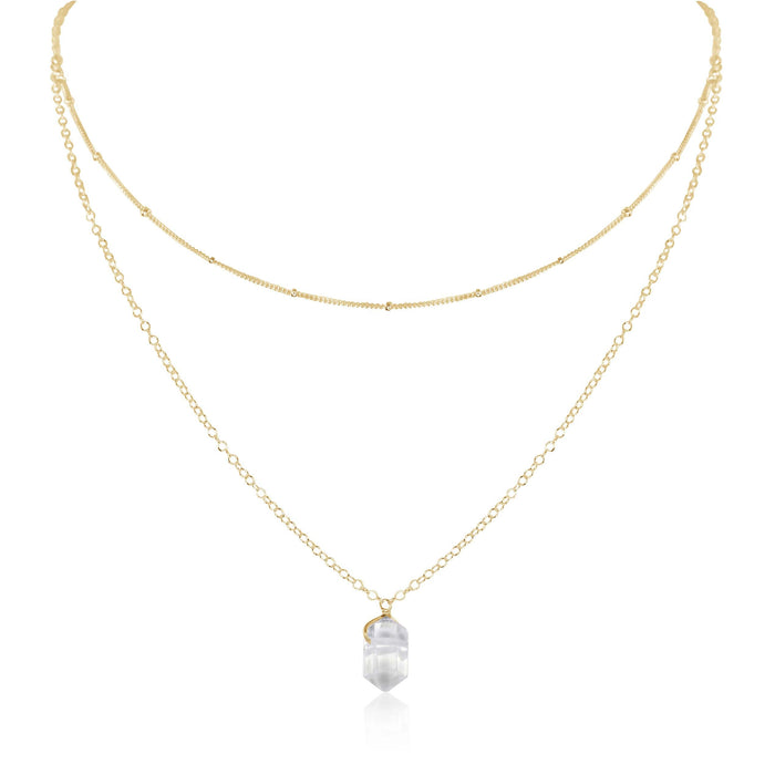 Double Terminated Crystal Layered Choker - Crystal Quartz - 14K Gold Fill - Luna Tide Handmade Jewellery