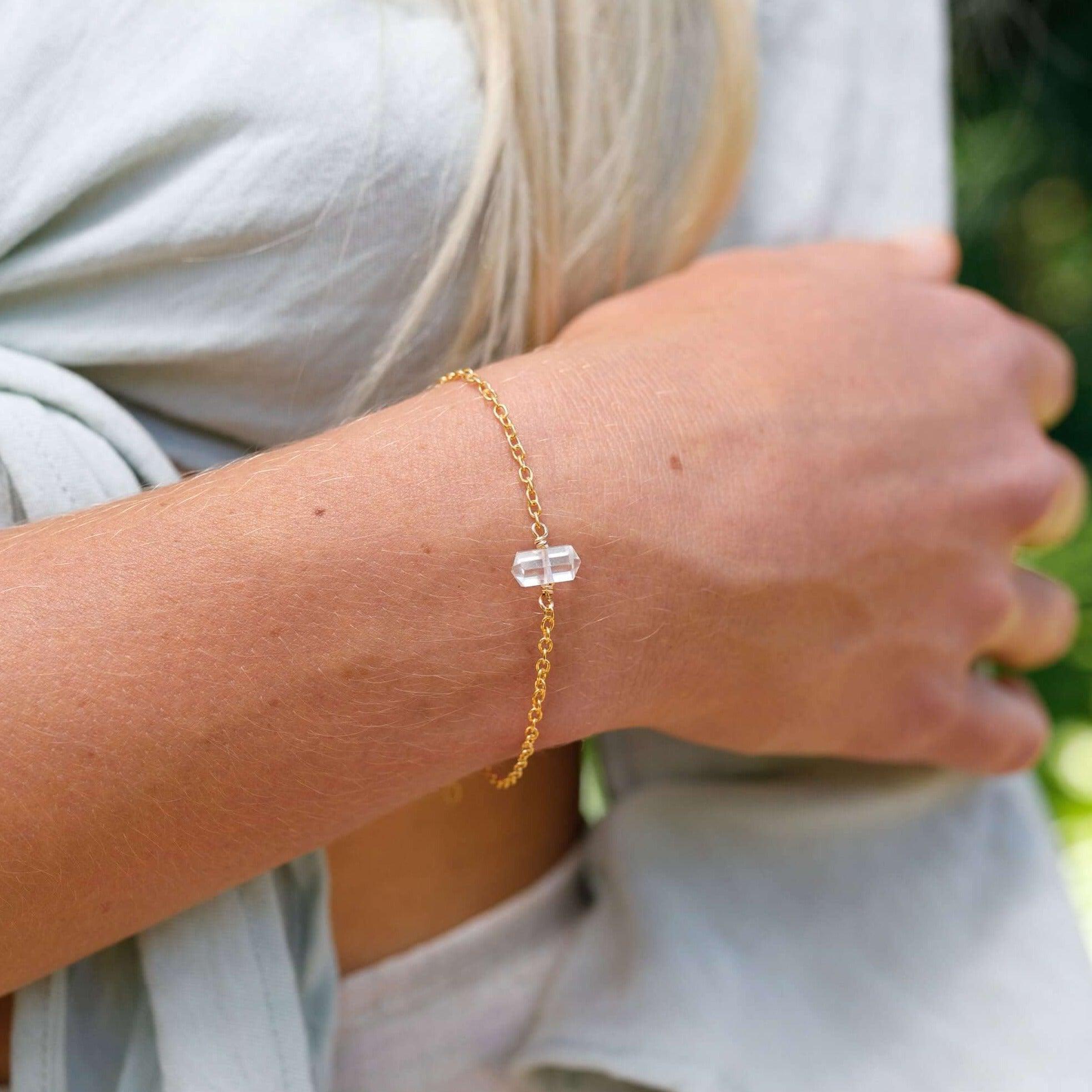 Crystal Quartz Double Terminated Mini Crystal Point Bracelet - Crystal Quartz Double Terminated Mini Crystal Point Bracelet - 14k Gold Fill - Luna Tide Handmade Crystal Jewellery