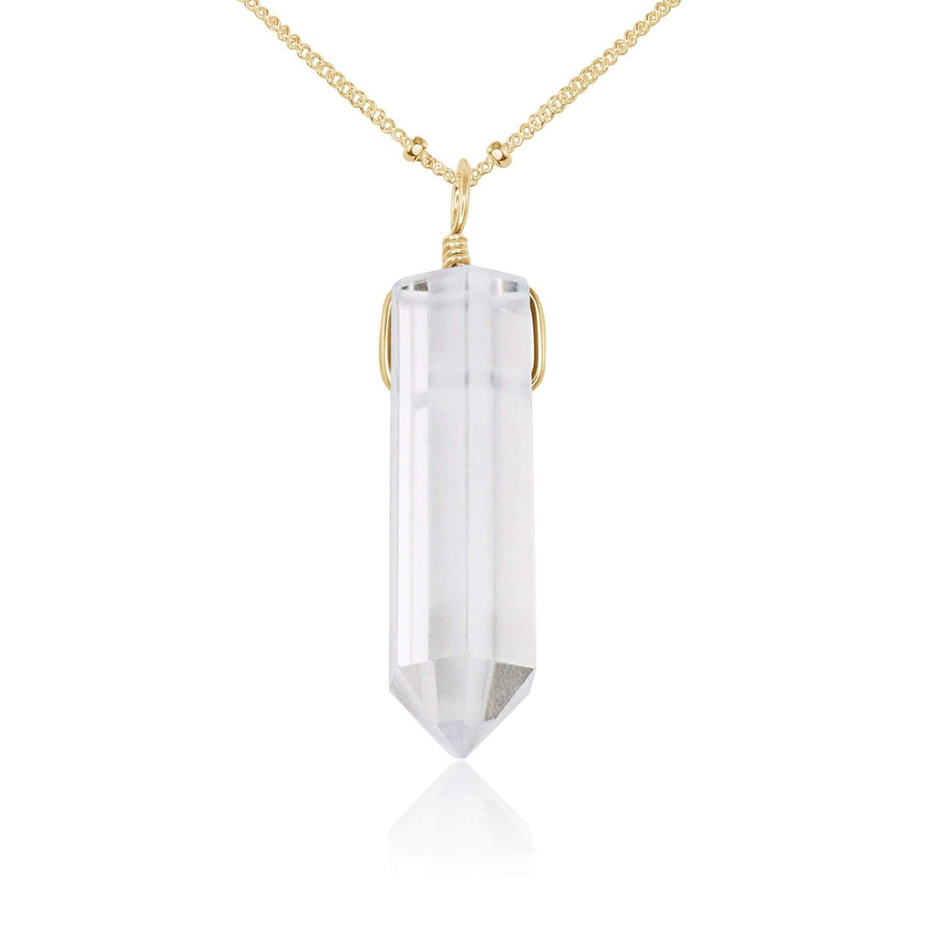 Crystal Quartz Gemstone Generator Tower Point Pendant Necklace - Crystal Quartz Gemstone Generator Tower Point Pendant Necklace - 14k Gold Fill / Satellite - Luna Tide Handmade Crystal Jewellery
