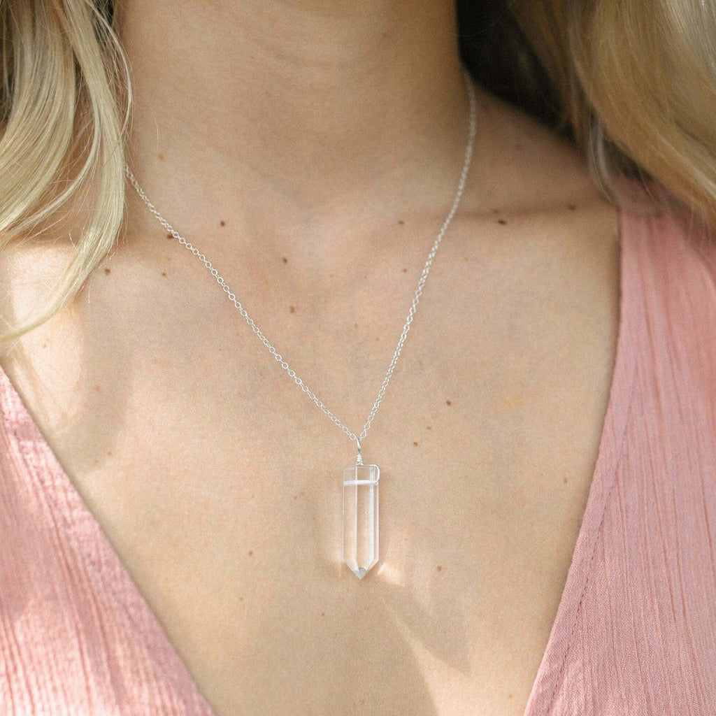Crystal Quartz Gemstone Generator Tower Point Pendant Necklace - Crystal Quartz Gemstone Generator Tower Point Pendant Necklace - 14k Gold Fill / Satellite - Luna Tide Handmade Crystal Jewellery