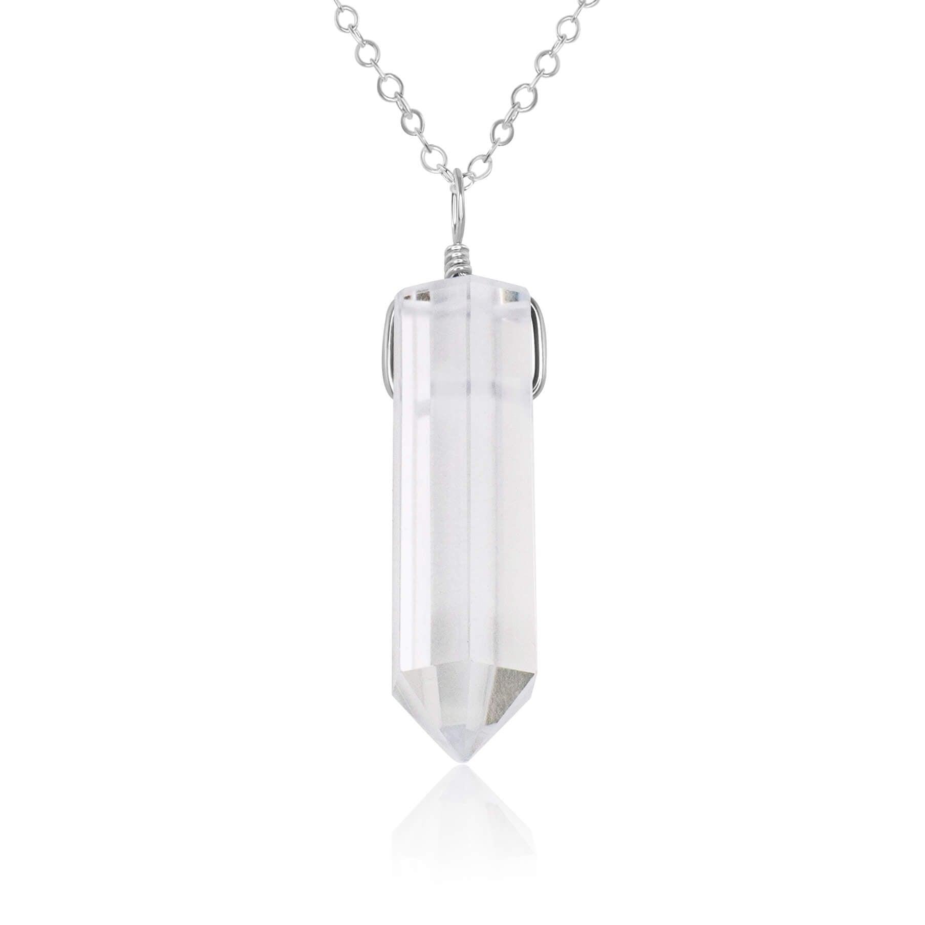 Crystal Quartz Gemstone Generator Tower Point Pendant Necklace - Crystal Quartz Gemstone Generator Tower Point Pendant Necklace - Sterling Silver / Cable - Luna Tide Handmade Crystal Jewellery