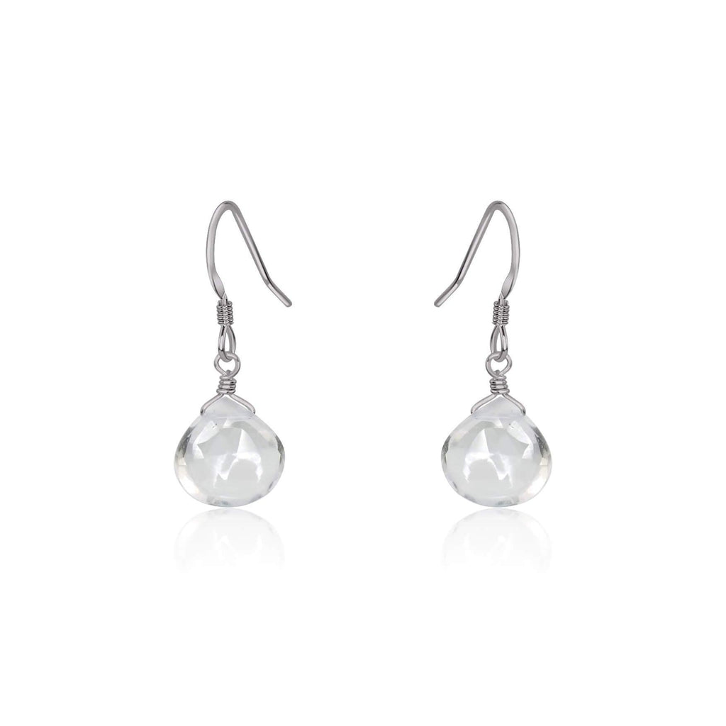 Crystal Quartz Gemstone Teardrop Dangle Earrings - Crystal Quartz Gemstone Teardrop Dangle Earrings - Stainless Steel - Luna Tide Handmade Crystal Jewellery