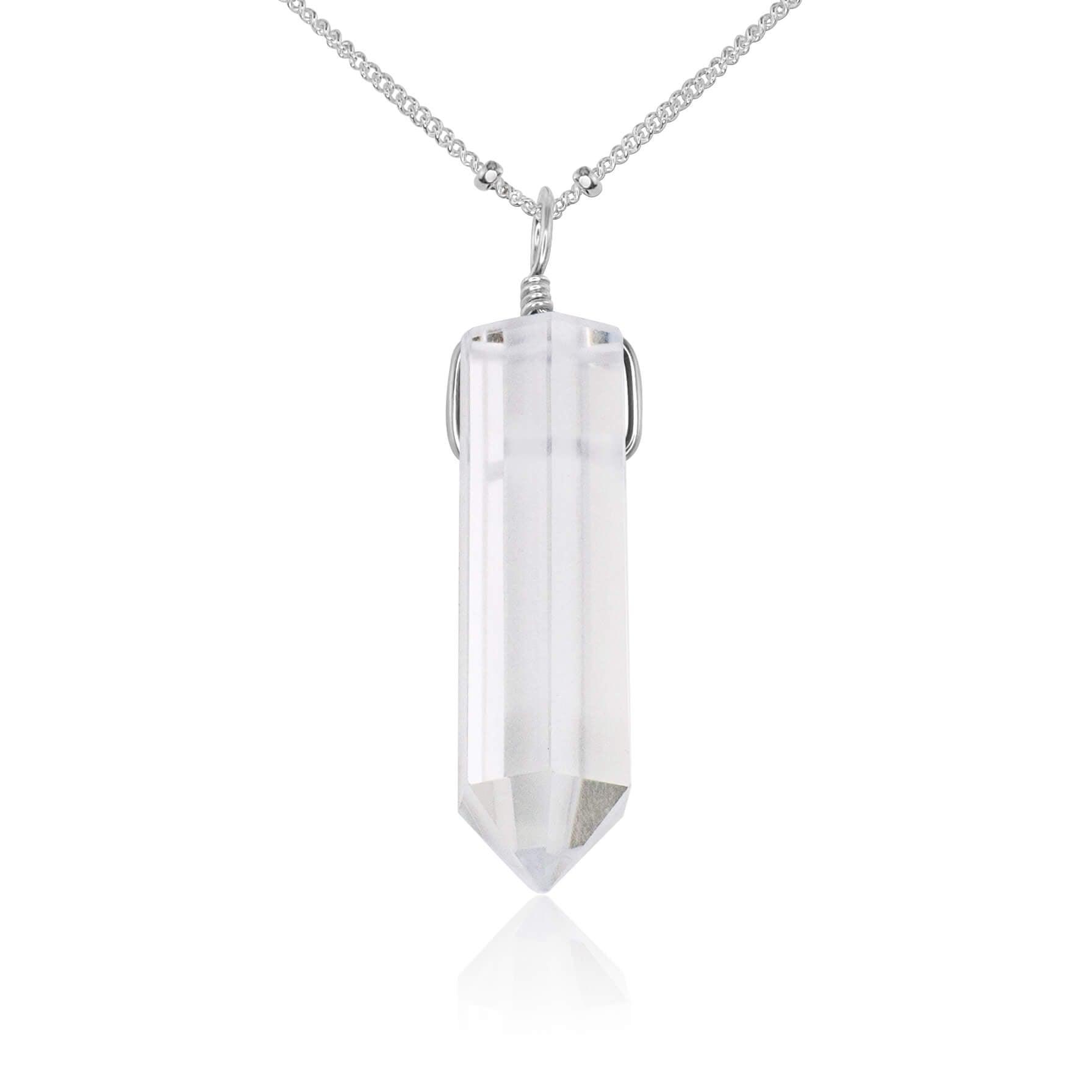 Crystal Quartz Generator Point Pendant Necklace - Crystal Quartz Generator Point Pendant Necklace - Sterling Silver / Satellite - Luna Tide Handmade Crystal Jewellery
