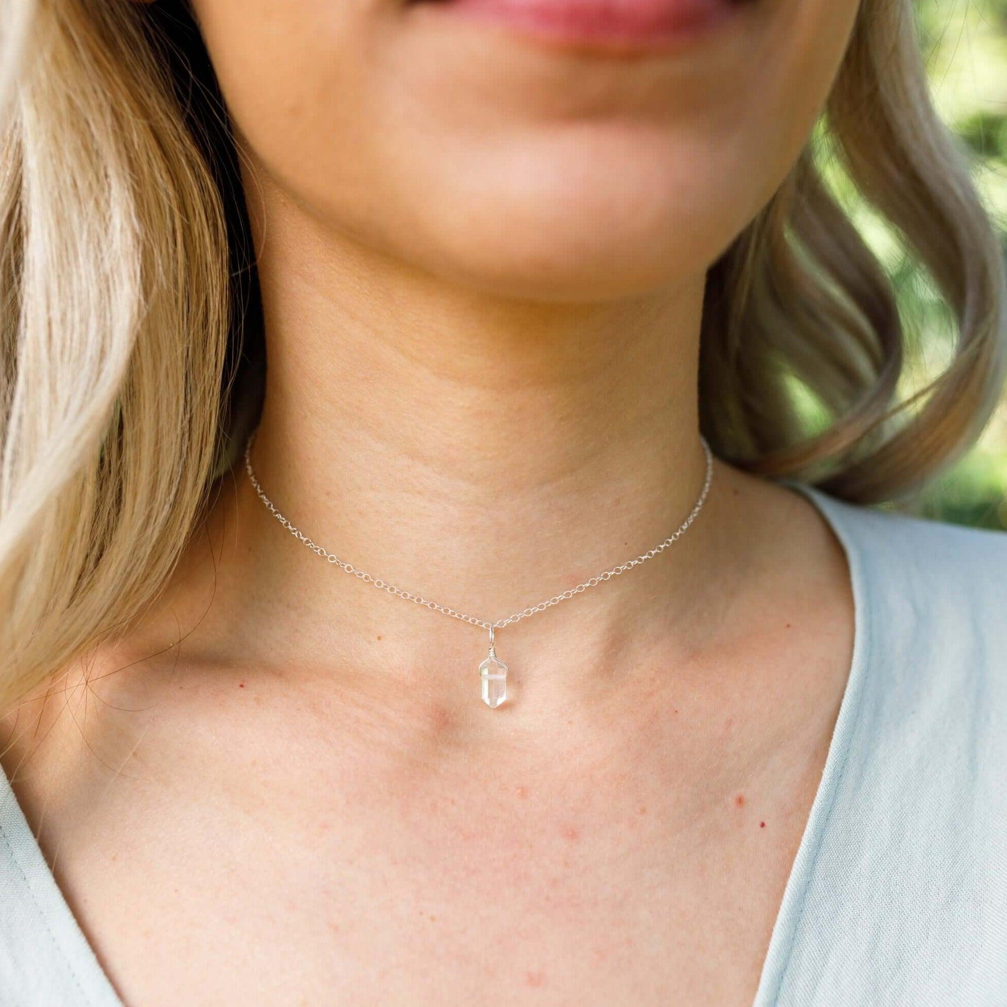 Crystal Quartz Mini Double Terminated Crystal Point Pendant Choker Necklace - Crystal Quartz Mini Double Terminated Crystal Point Pendant Choker Necklace - 14k Gold Fill / Cable - Luna Tide Handmade Crystal Jewellery