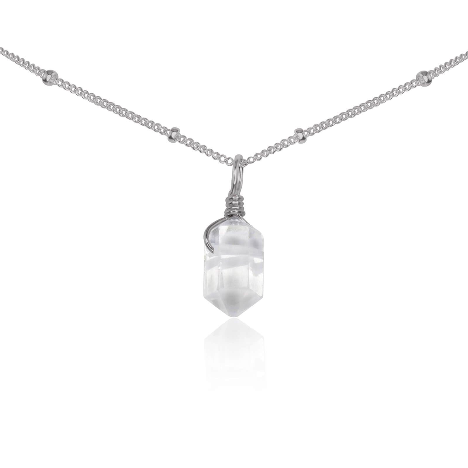 Crystal Quartz Mini Double Terminated Crystal Point Pendant Choker Necklace - Crystal Quartz Mini Double Terminated Crystal Point Pendant Choker Necklace - Stainless Steel / Satellite - Luna Tide Handmade Crystal Jewellery