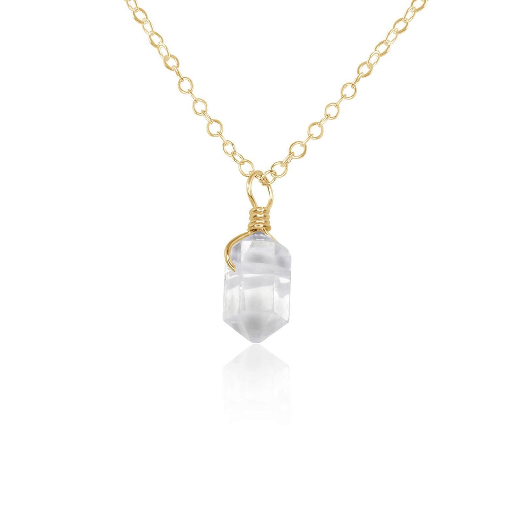 Crystal Quartz Mini Double Terminated Crystal Point Pendant Necklace - Crystal Quartz Mini Double Terminated Crystal Point Pendant Necklace - 14k Gold Fill / Cable - Luna Tide Handmade Crystal Jewellery