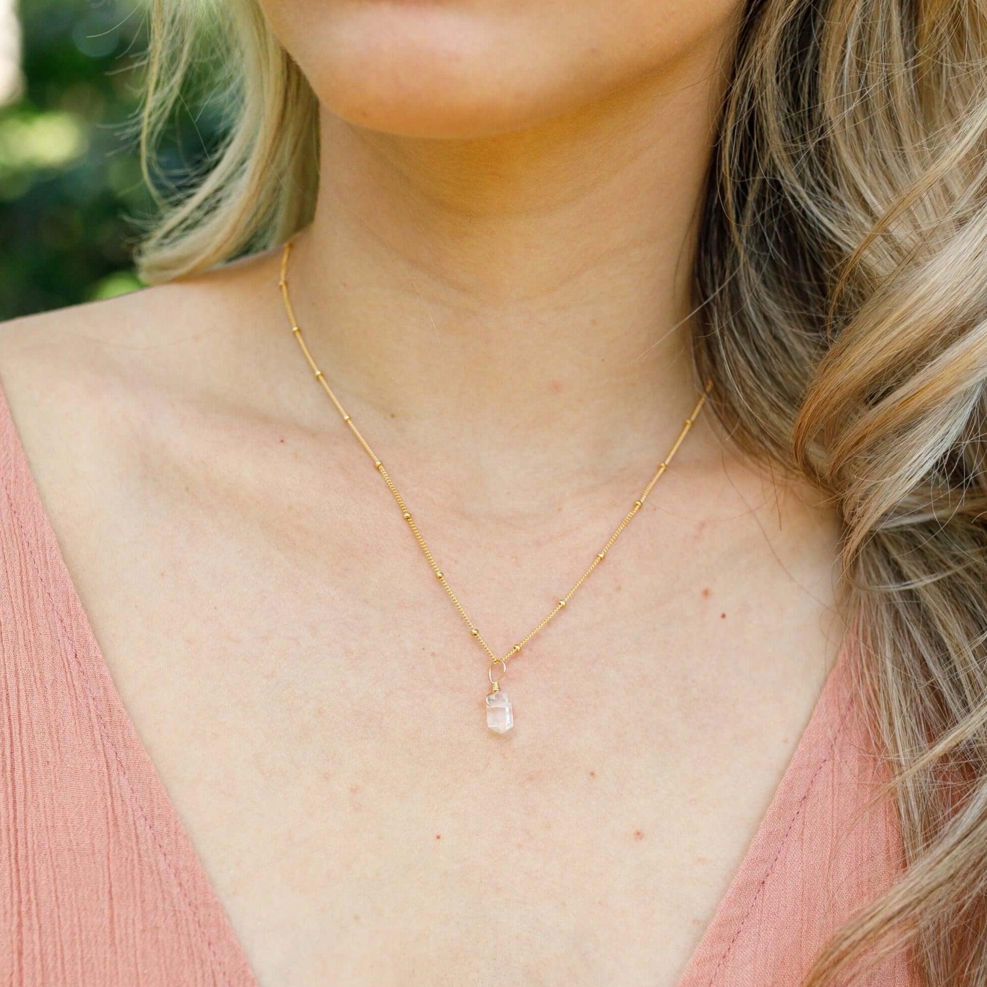 Crystal Quartz Mini Double Terminated Crystal Point Pendant Necklace - Crystal Quartz Mini Double Terminated Crystal Point Pendant Necklace - 14k Gold Fill / Cable - Luna Tide Handmade Crystal Jewellery