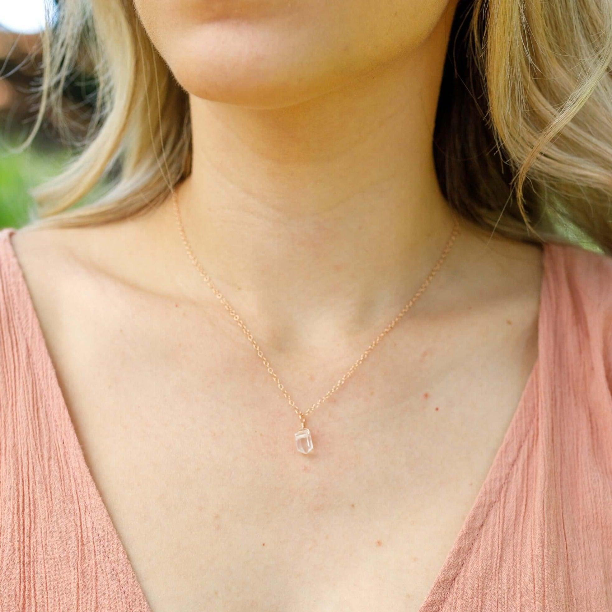 Crystal Quartz Mini Double Terminated Crystal Point Pendant Necklace - Crystal Quartz Mini Double Terminated Crystal Point Pendant Necklace - 14k Gold Fill / Cable - Luna Tide Handmade Crystal Jewellery