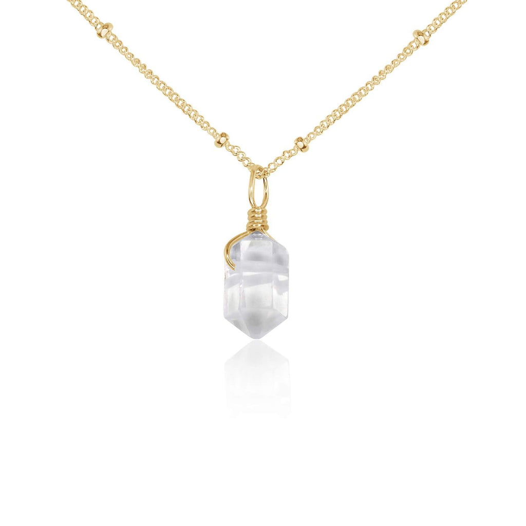 Crystal Quartz Mini Double Terminated Crystal Point Pendant Necklace - Crystal Quartz Mini Double Terminated Crystal Point Pendant Necklace - 14k Gold Fill / Satellite - Luna Tide Handmade Crystal Jewellery