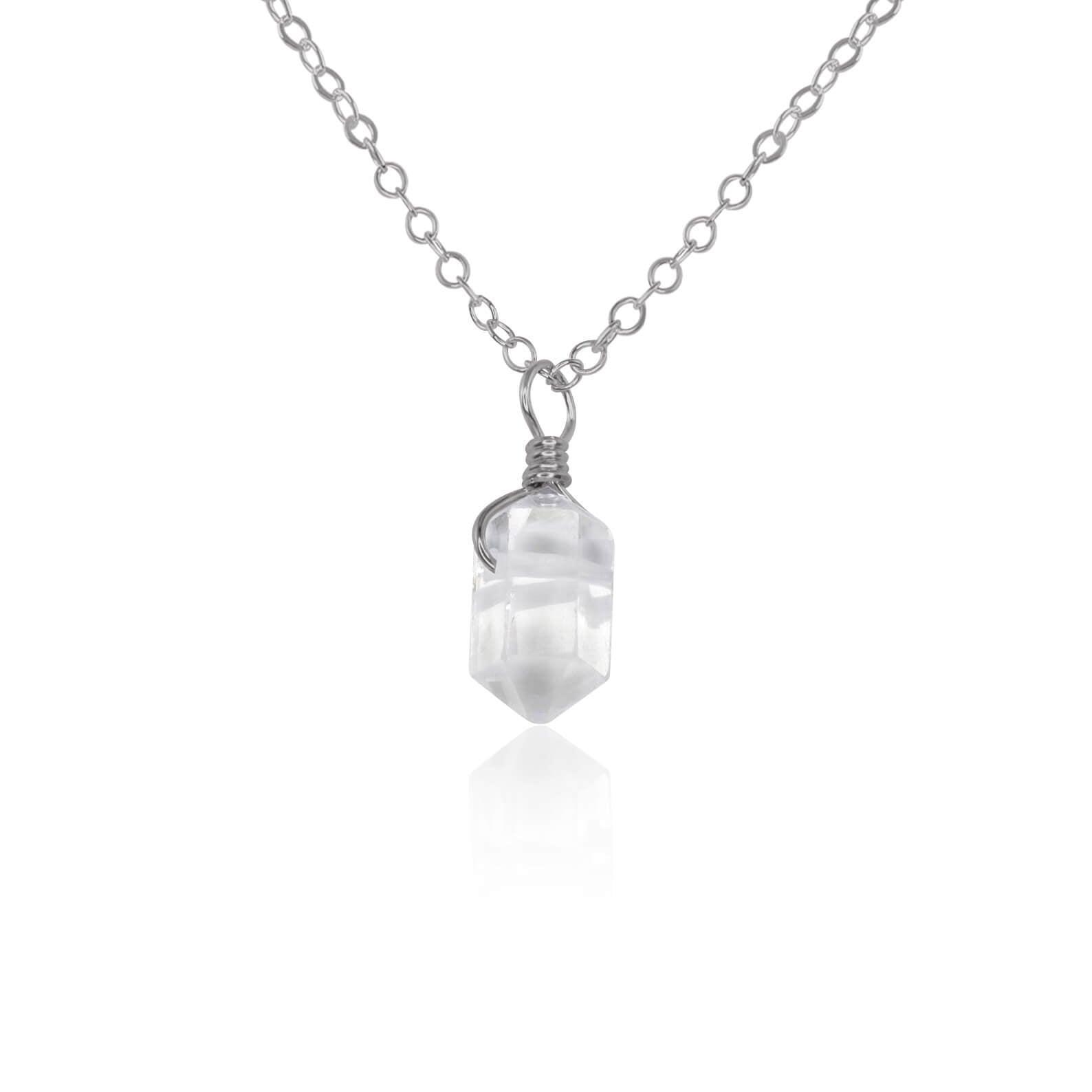 Crystal Quartz Mini Double Terminated Crystal Point Pendant Necklace - Crystal Quartz Mini Double Terminated Crystal Point Pendant Necklace - Stainless Steel / Cable - Luna Tide Handmade Crystal Jewellery