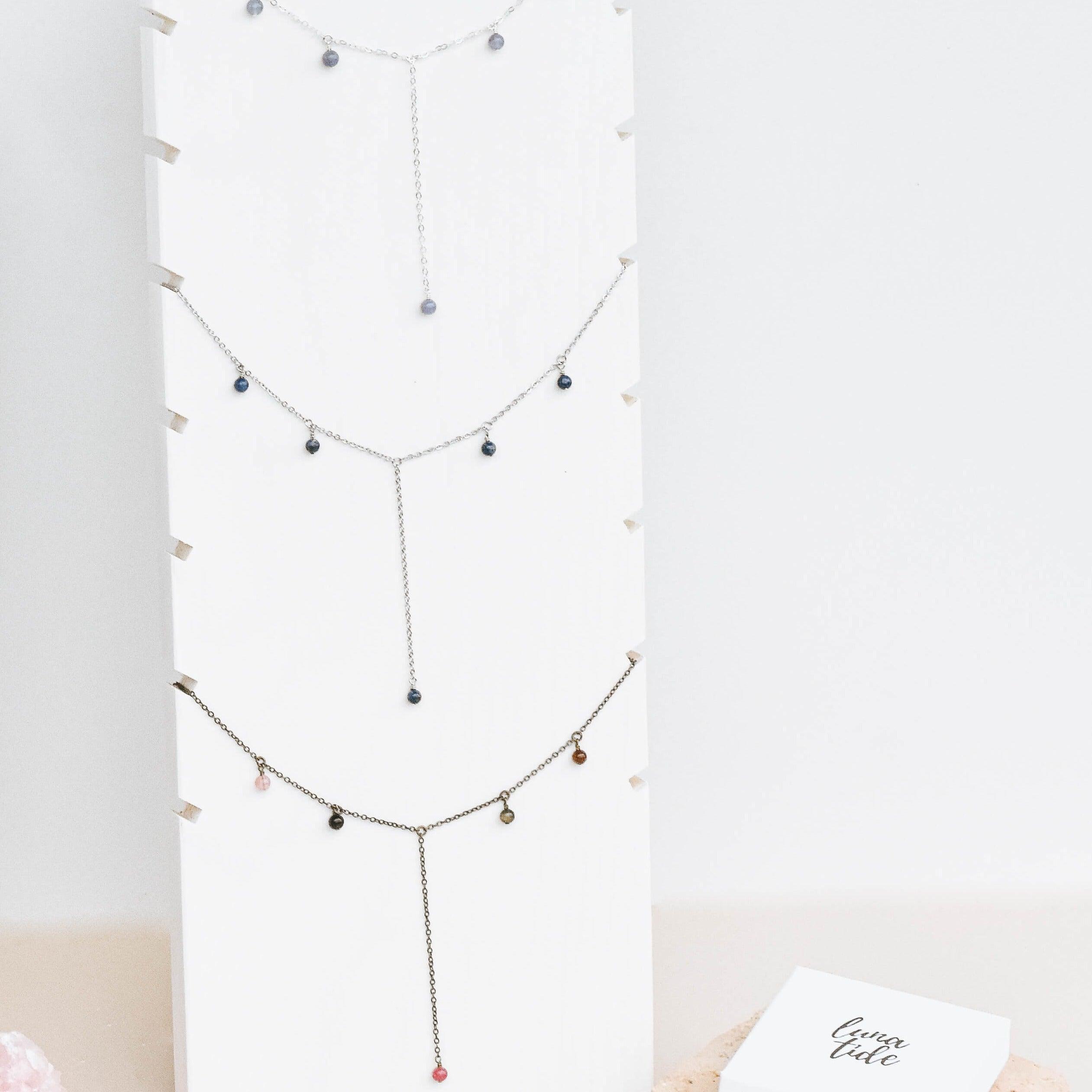 Boho Y Necklace - Multiple Gemstones - Bronze - Stainless Steel - Sterling Silver - Luna Tide Handmade Jewellery