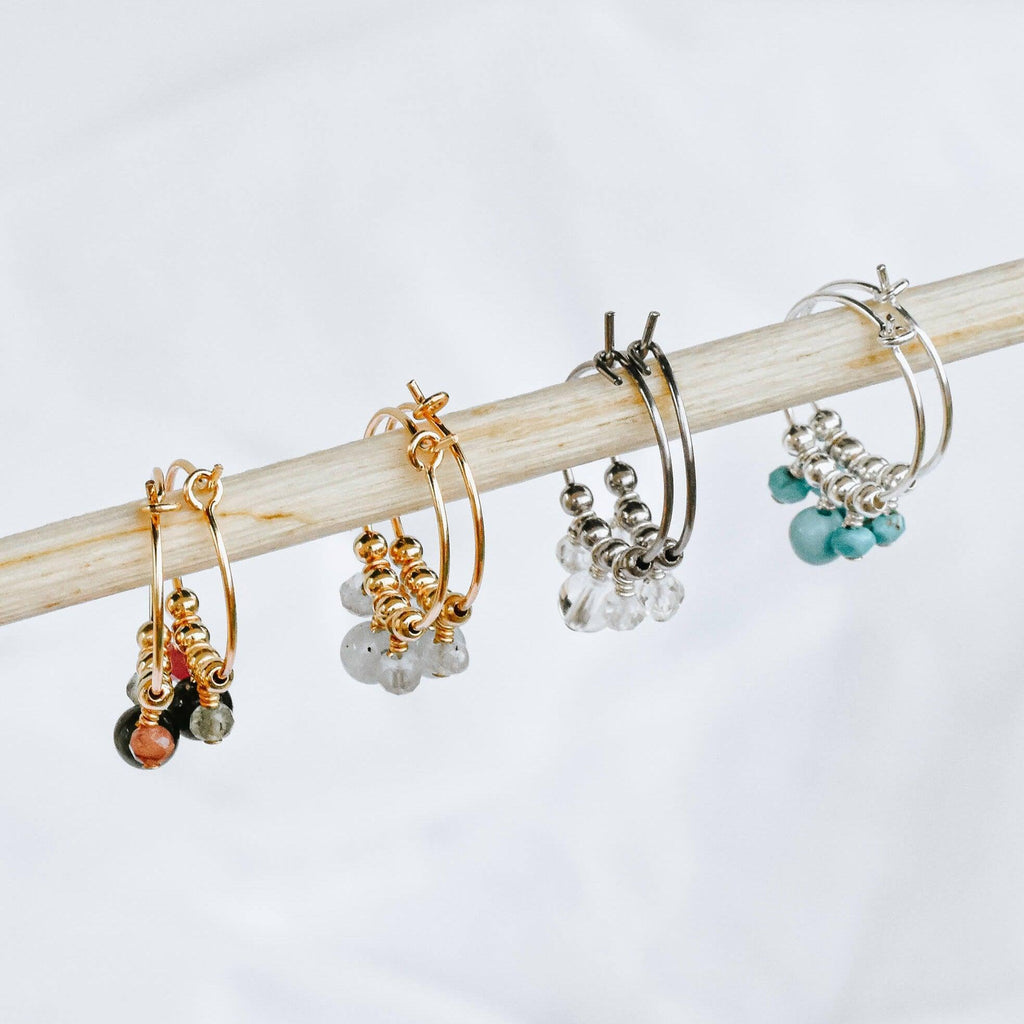 Custom Gemstone Bead Drop Hoop Earrings - Custom Gemstone Bead Drop Hoop Earrings - 14k Gold Fill / 15mm - Luna Tide Handmade Crystal Jewellery