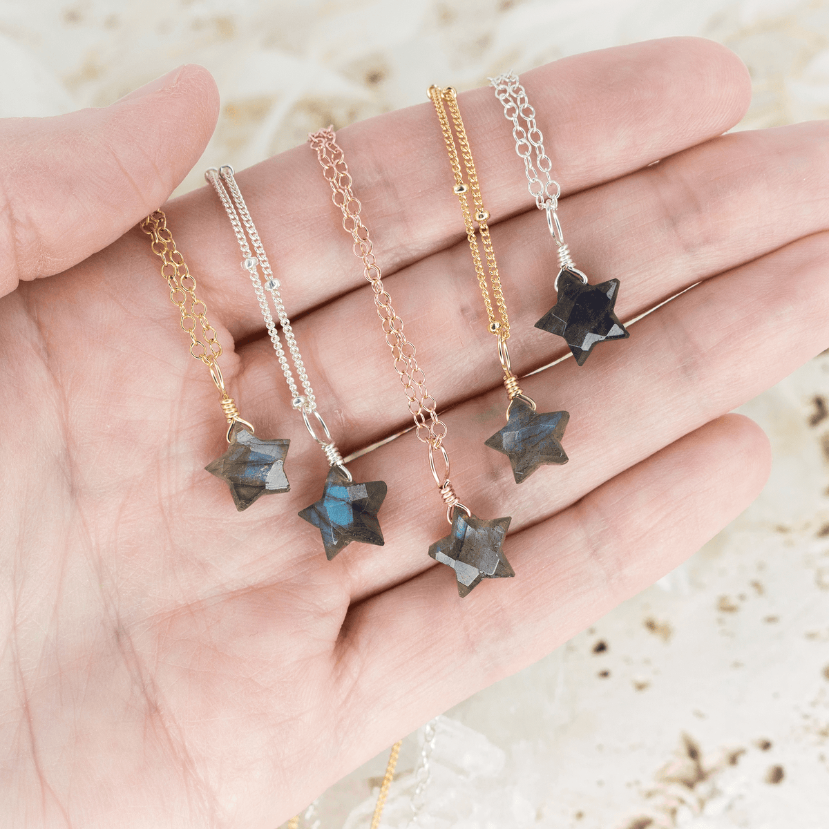 Custom Little Crystal Star Pendant Necklace - Custom Little Crystal Star Pendant Necklace - 14k Gold Fill / 30cm (12") - Choker / Cable - Luna Tide Handmade Crystal Jewellery