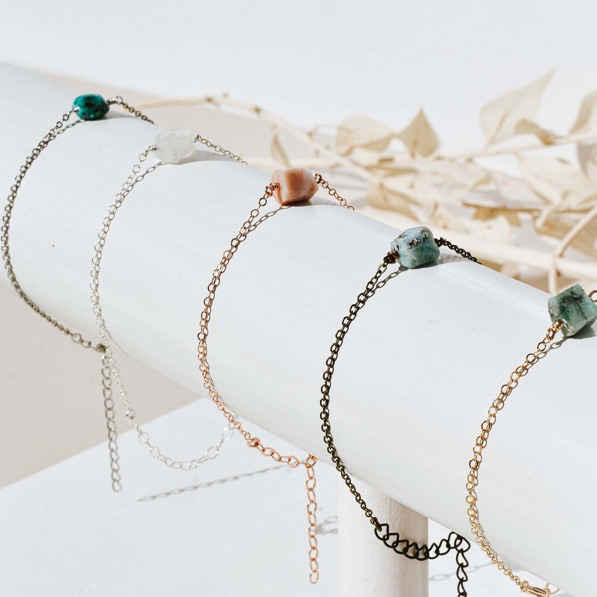 Raw Nugget Anklet - Bronze - 14K Gold Fill - Sterling Silver - Stainless Steel - 14K Rose Gold Fill - Luna Tide Handmade Jewellery