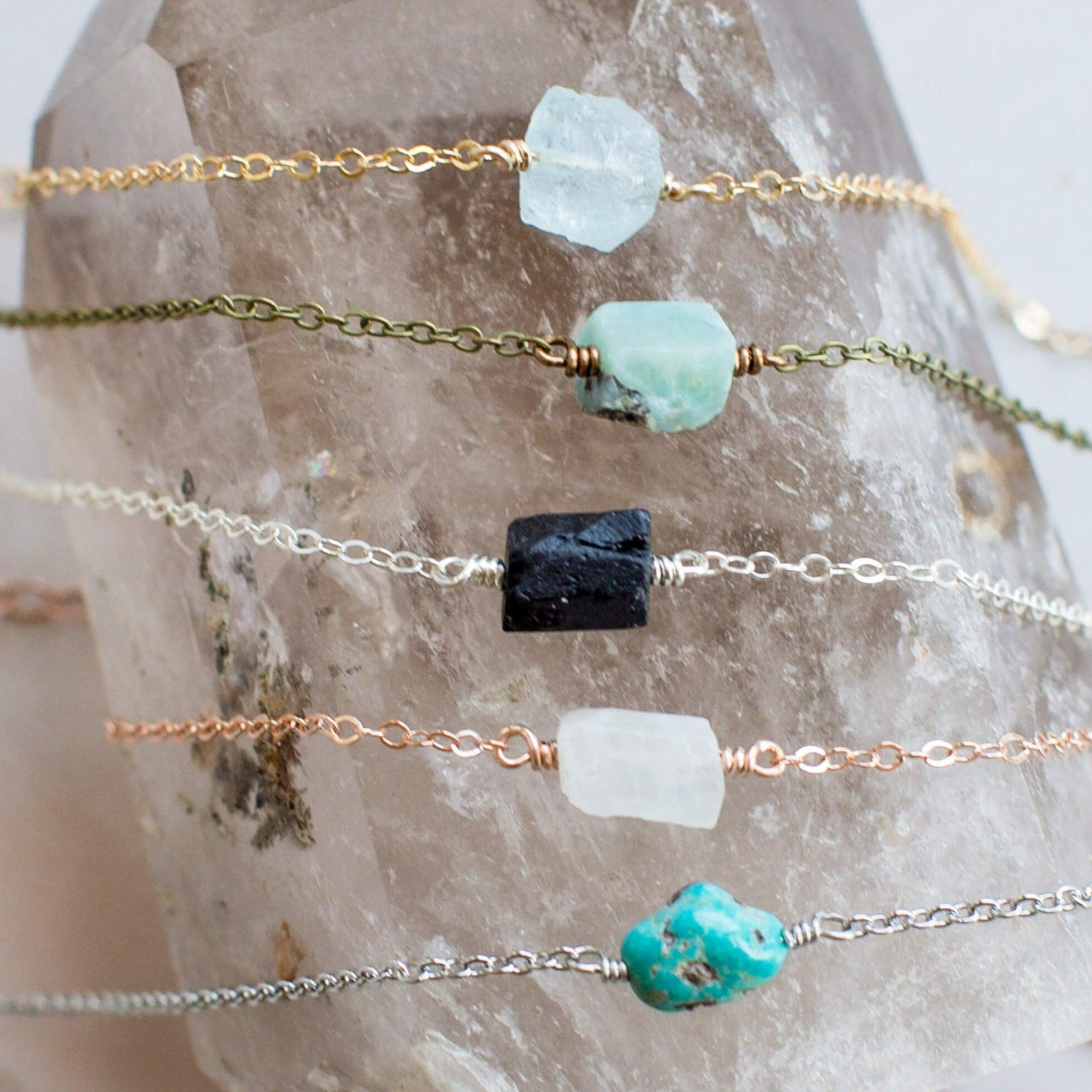 Raw Nugget Anklet - Bronze - 14K Gold Fill - Sterling Silver - Stainless Steel - 14K Rose Gold Fill - Luna Tide Handmade Jewellery