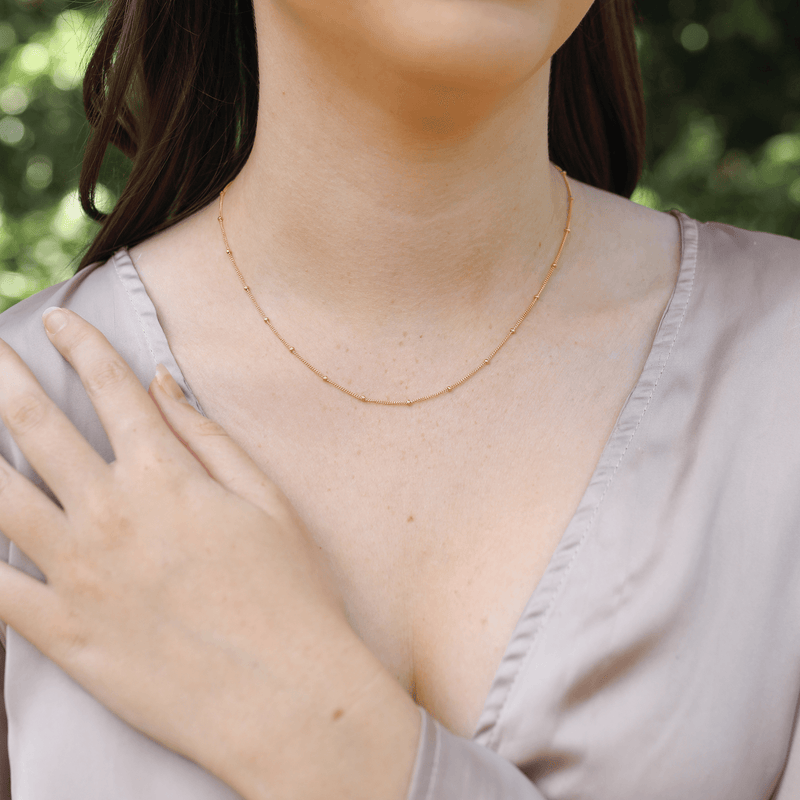 Custom Simple Plain or Satellite Fine Chain Necklace - Custom Simple Plain or Satellite Fine Chain Necklace - 14k Gold Fill / 35cm (14") - Choker / Cable - Luna Tide Handmade Crystal Jewellery