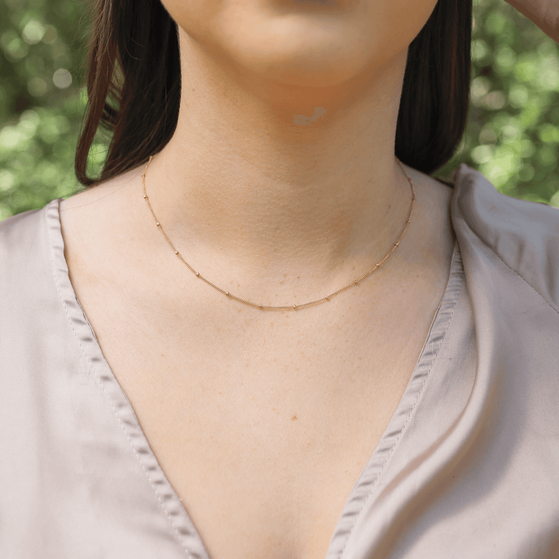 Custom Simple Plain or Satellite Fine Chain Necklace - Custom Simple Plain or Satellite Fine Chain Necklace - 14k Gold Fill / 35cm (14") - Choker / Cable - Luna Tide Handmade Crystal Jewellery