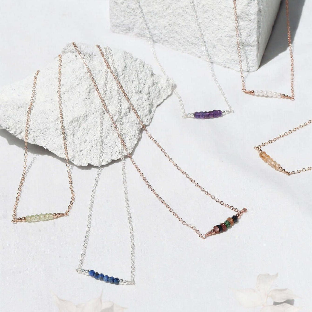 Faceted Bead Bar Necklace - Bronze - Stainless Steel - Sterling Silver - 14K Rose Gold Fill - 14K Gold Fill - Luna Tide Handmade Jewellery