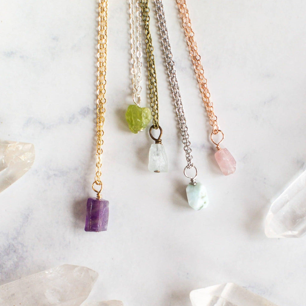 Raw Crystal Pendant Necklace - Bronze - 14K Gold Fill - Sterling Silver - Stainless Steel - 14K Rose Gold Fill - Luna Tide Handmade Jewellery