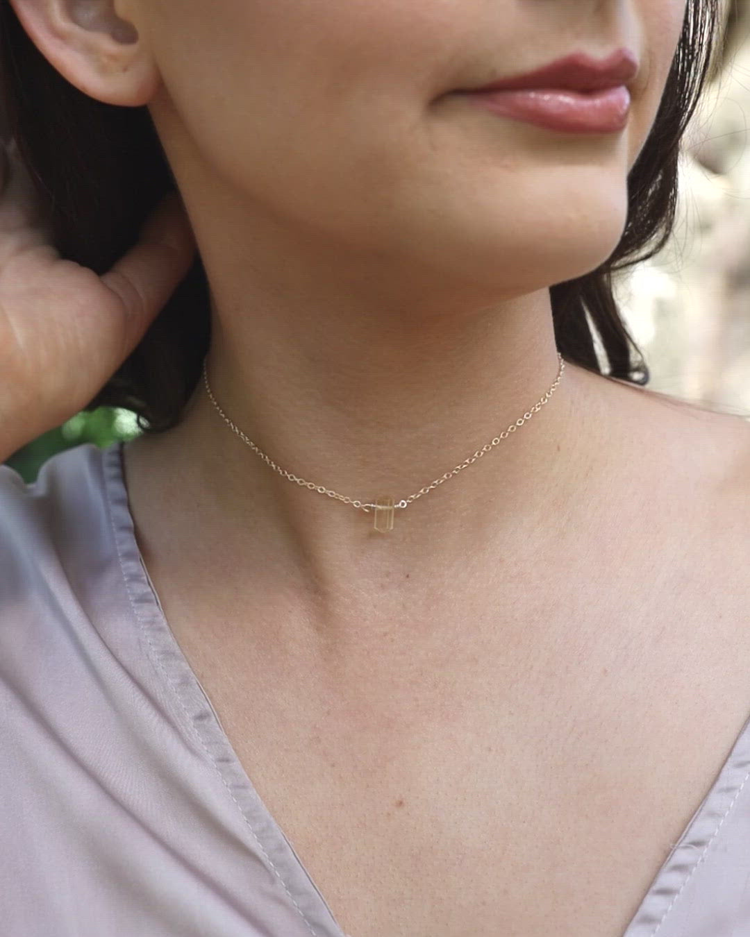 Double Terminated Citrine Mini Crystal Point Choker Necklace