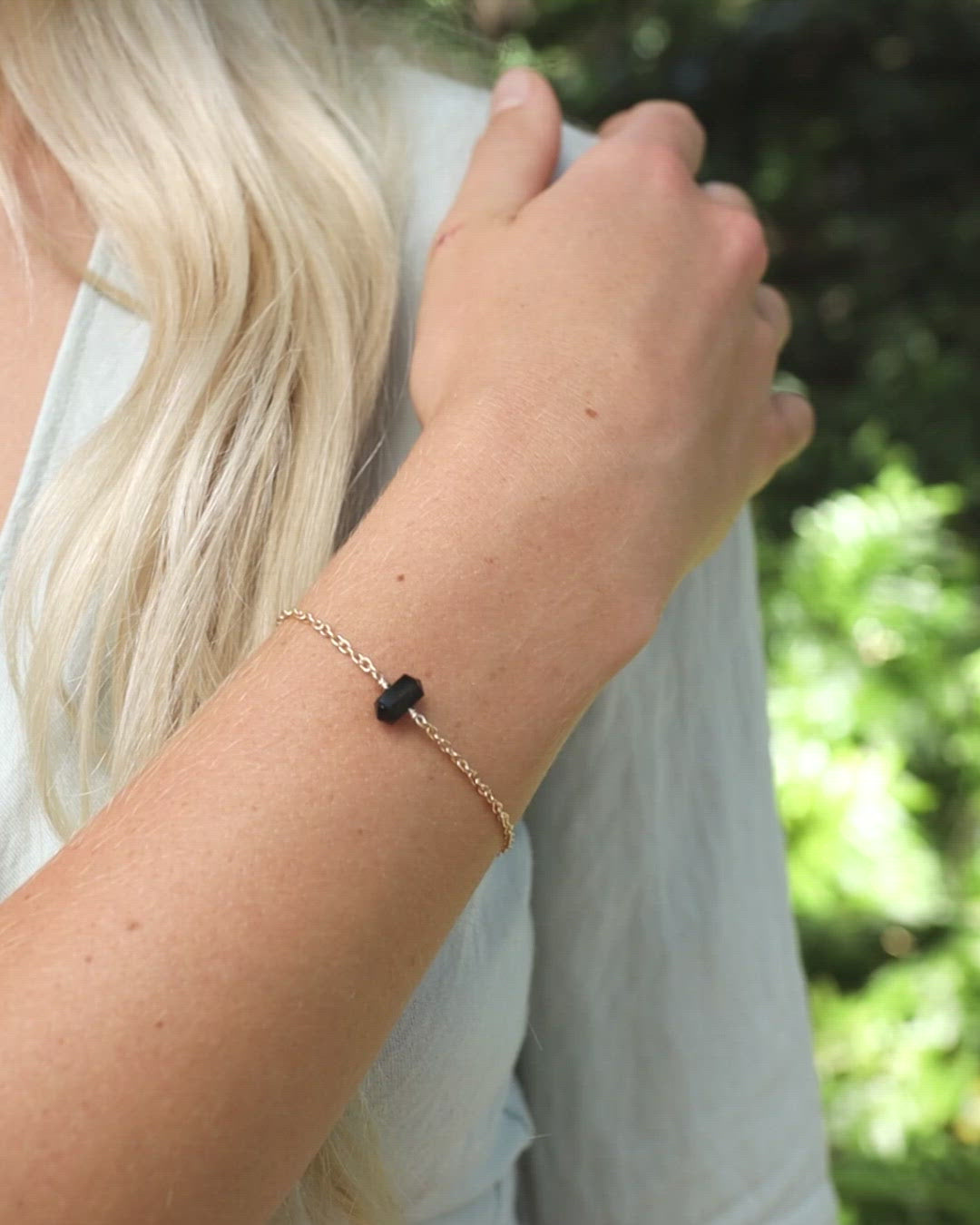 Black Tourmaline Double Terminated Mini Crystal Point Bracelet