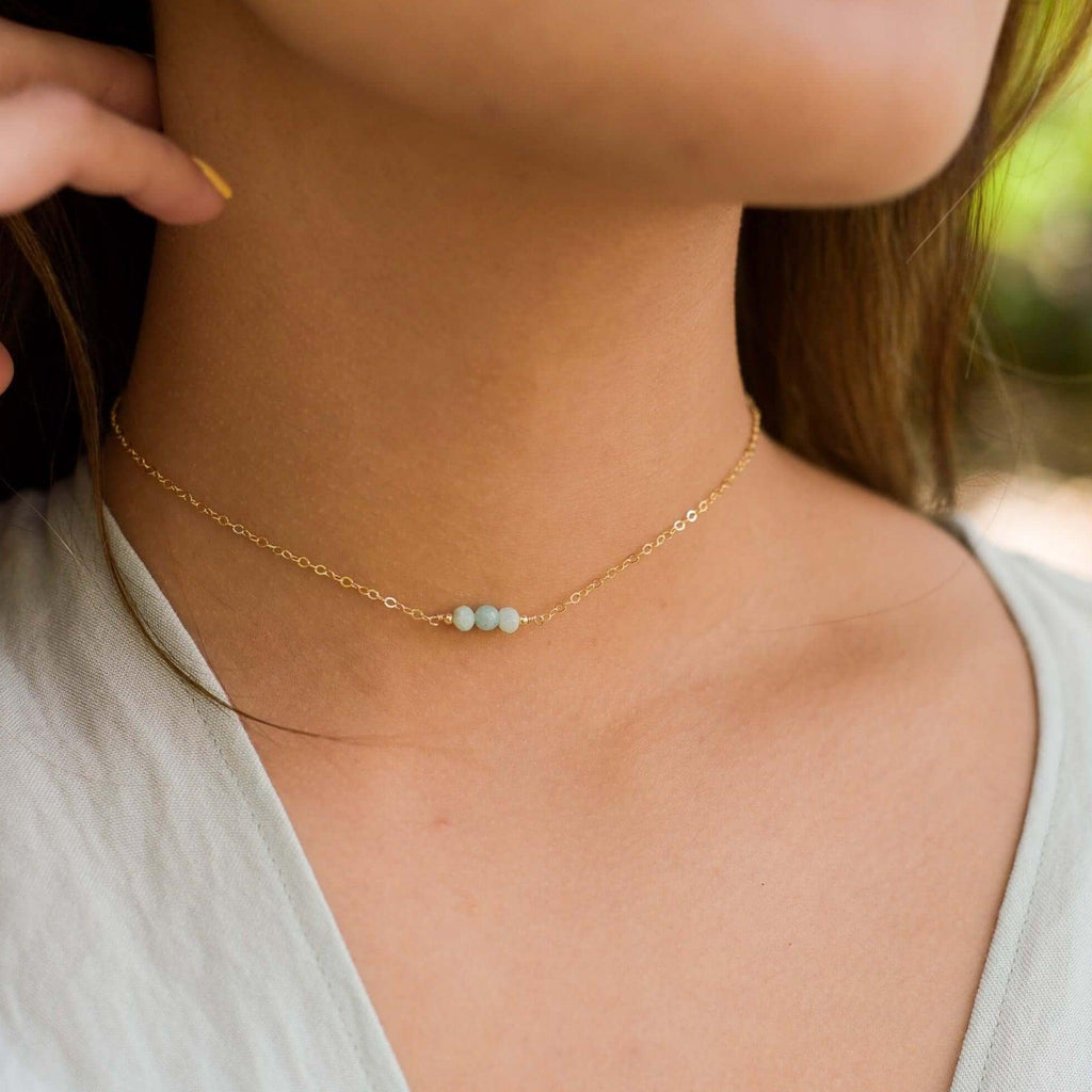 Dainty Amazonite Gemstone Choker Necklace - Dainty Amazonite Gemstone Choker Necklace - 14k Gold Fill - Luna Tide Handmade Crystal Jewellery