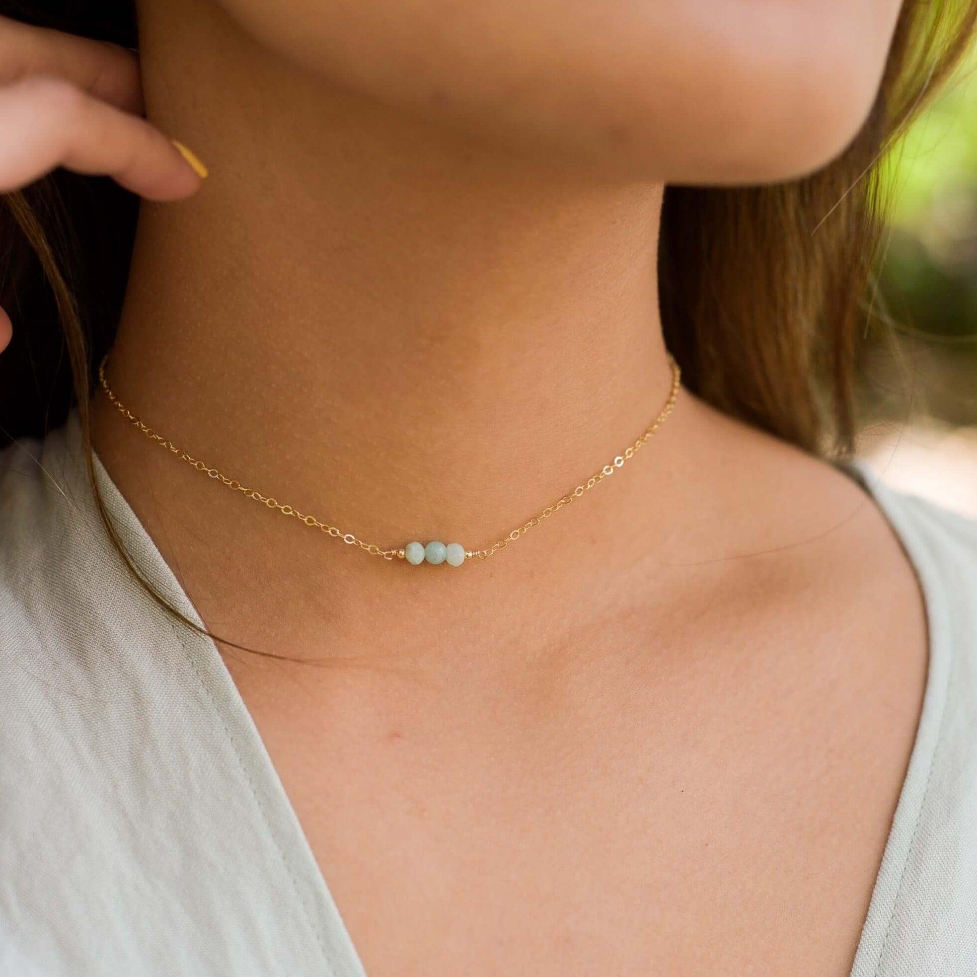 Dainty Amazonite Gemstone Choker Necklace - Dainty Amazonite Gemstone Choker Necklace - 14k Gold Fill - Luna Tide Handmade Crystal Jewellery