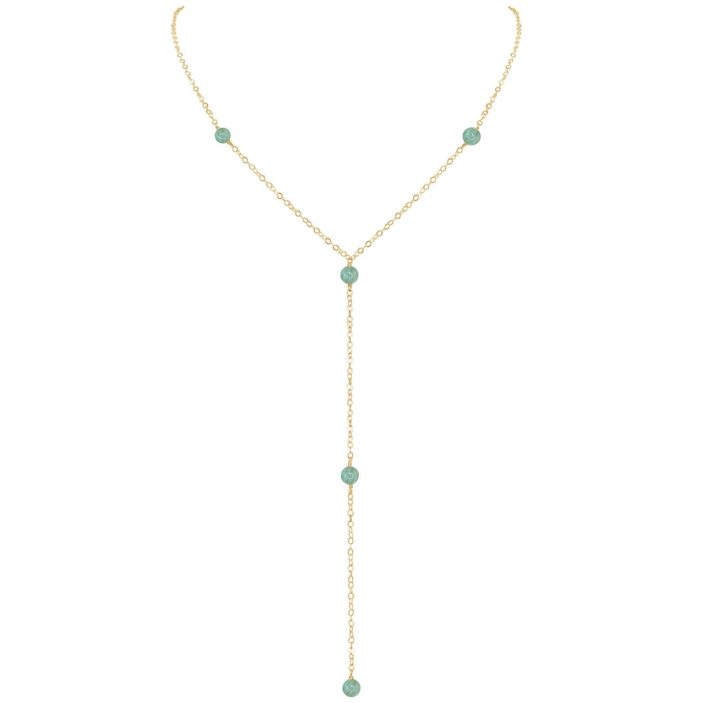 Dainty Amazonite Lariat Necklace - Dainty Amazonite Lariat Necklace - 14k Gold Fill - Luna Tide Handmade Crystal Jewellery