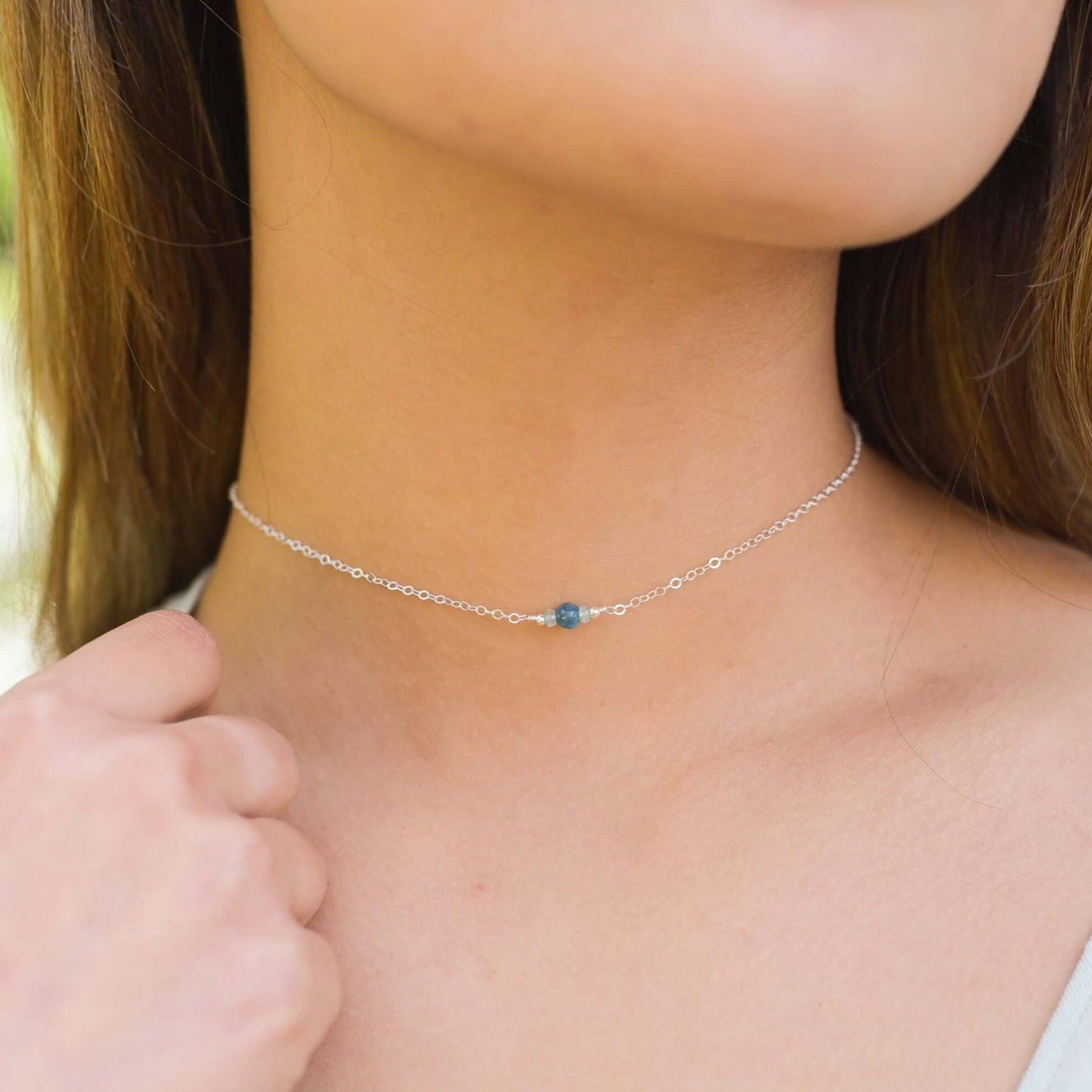 Dainty Apatite Gemstone Choker Necklace - Dainty Apatite Gemstone Choker Necklace - Sterling Silver - Luna Tide Handmade Crystal Jewellery