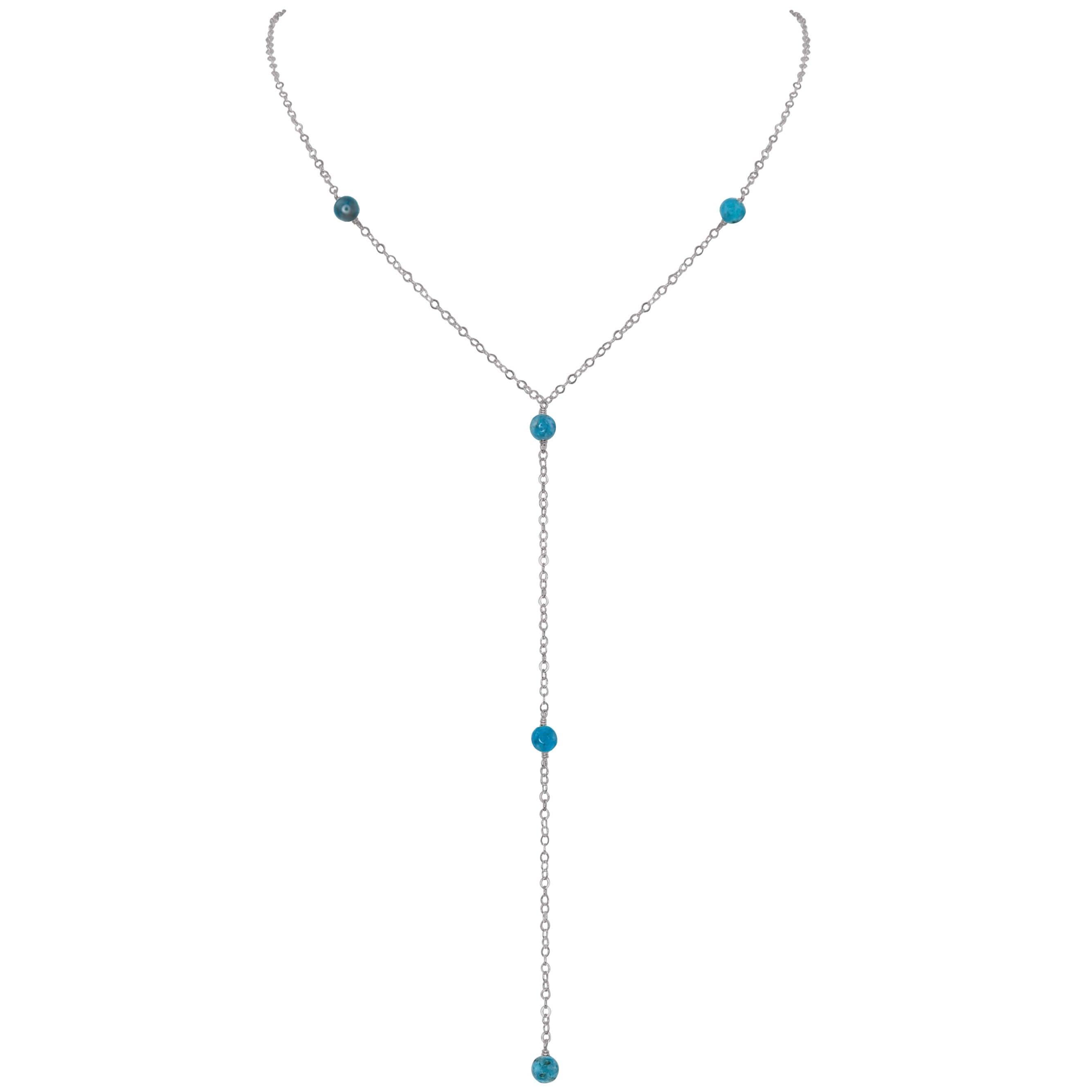 Dainty Apatite Lariat Necklace - Dainty Apatite Lariat Necklace - Stainless Steel - Luna Tide Handmade Crystal Jewellery