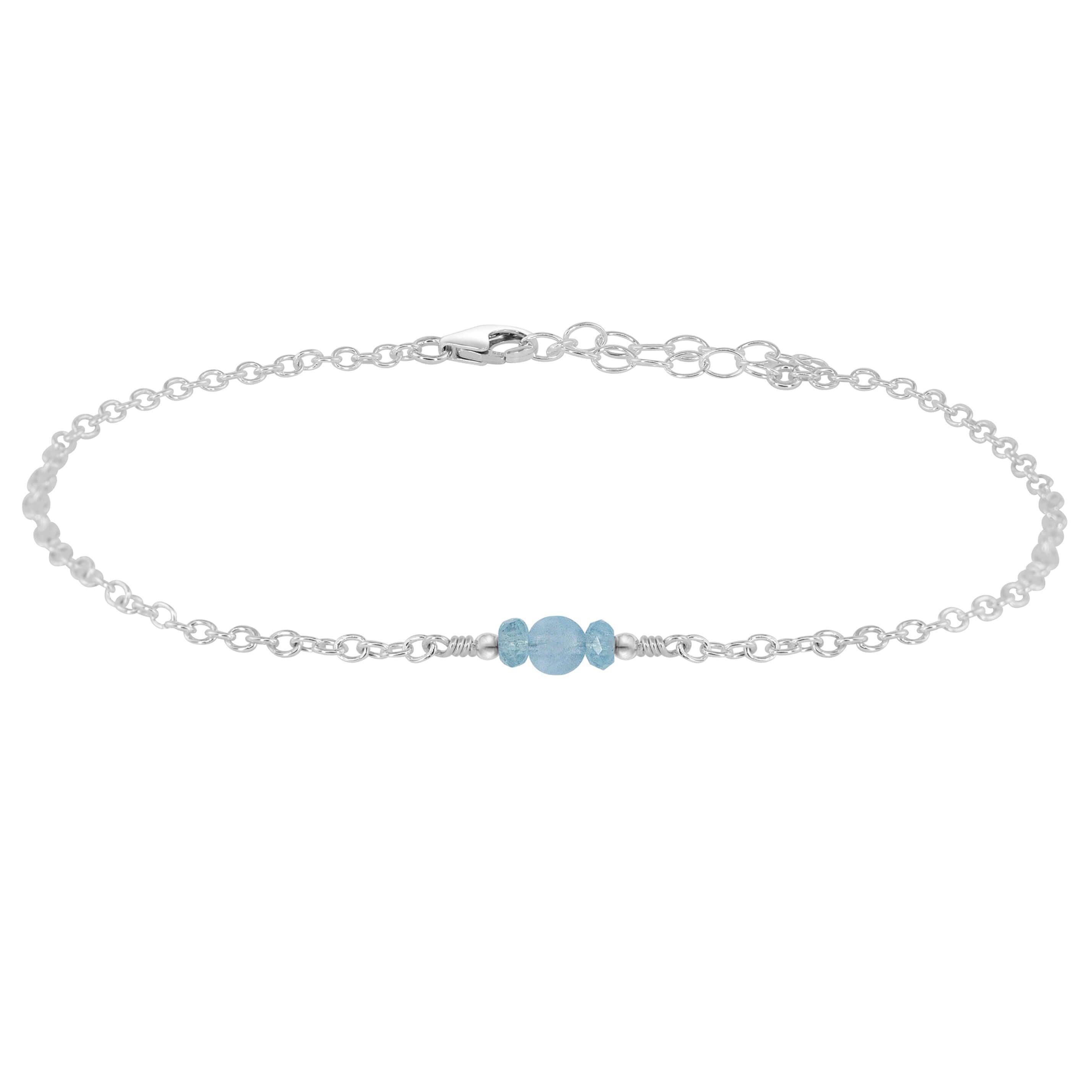 Dainty Aquamarine Gemstone Anklet - Dainty Aquamarine Gemstone Anklet - Sterling Silver - Luna Tide Handmade Crystal Jewellery