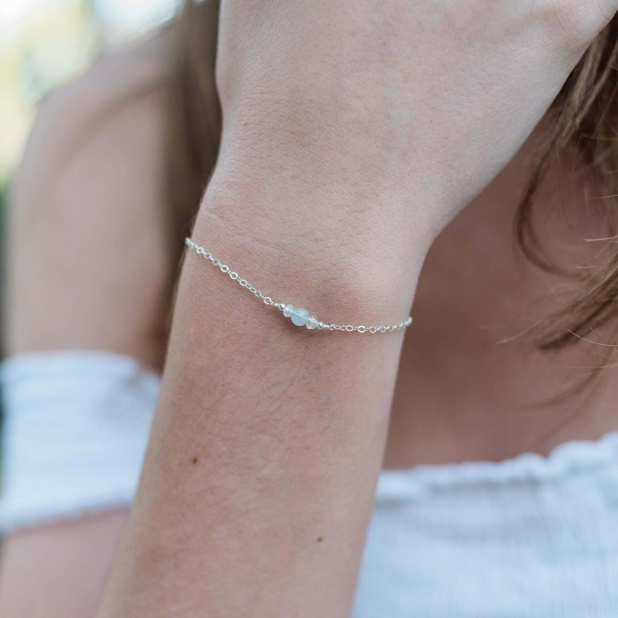 Dainty Aquamarine Gemstone Bracelet - Dainty Aquamarine Gemstone Bracelet - Sterling Silver - Luna Tide Handmade Crystal Jewellery