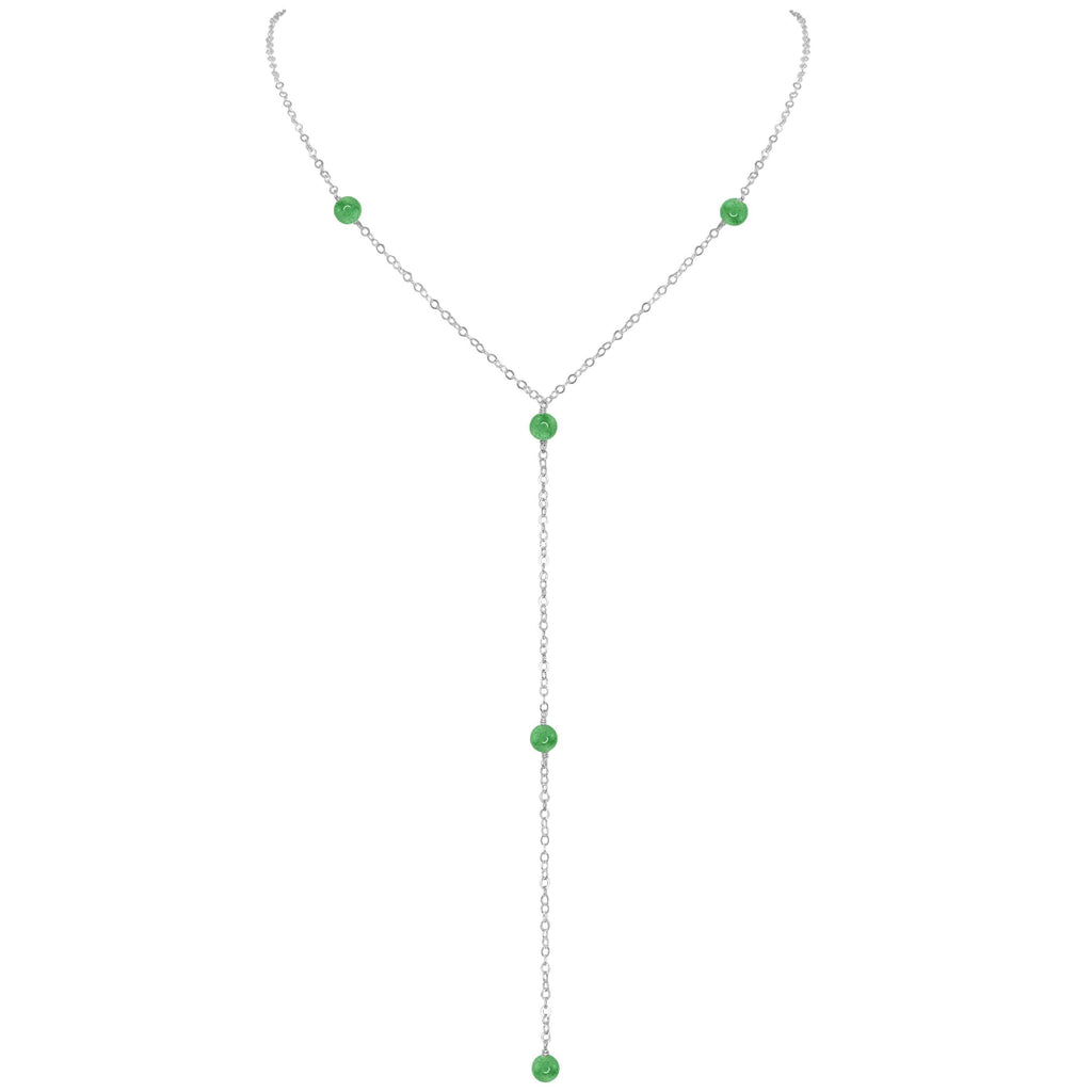 Dainty Aventurine Lariat Necklace - Dainty Aventurine Lariat Necklace - Sterling Silver - Luna Tide Handmade Crystal Jewellery