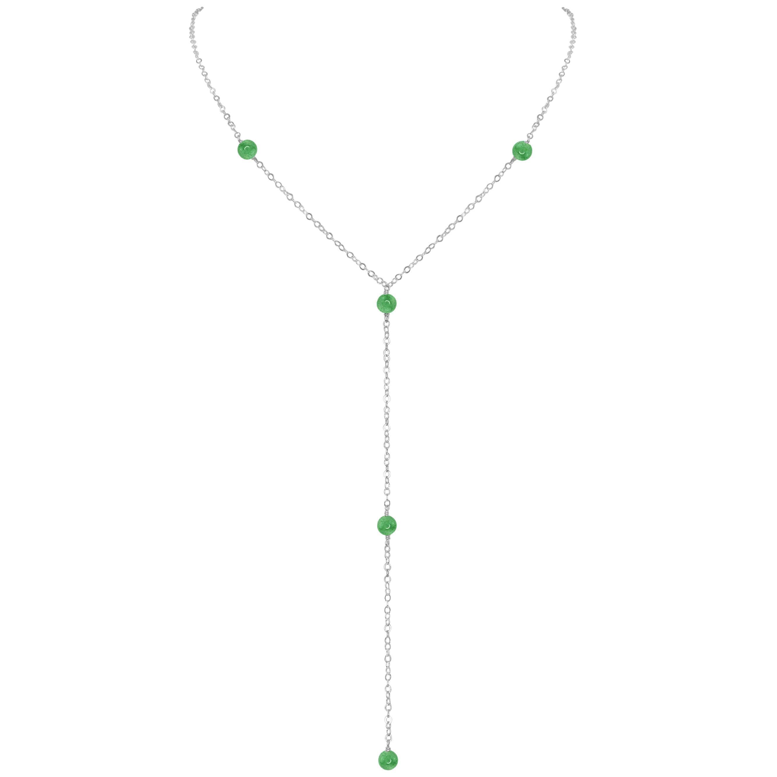 Dainty Aventurine Lariat Necklace - Dainty Aventurine Lariat Necklace - Sterling Silver - Luna Tide Handmade Crystal Jewellery