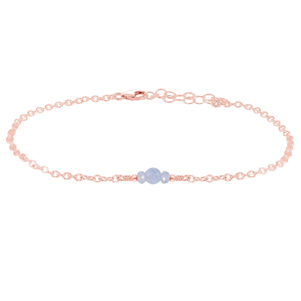 Dainty Blue Lace Agate Gemstone Anklet - Dainty Blue Lace Agate Gemstone Anklet - 14k Rose Gold Fill - Luna Tide Handmade Crystal Jewellery