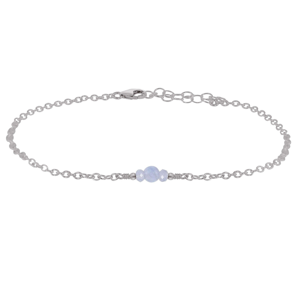 Dainty Blue Lace Agate Gemstone Anklet - Dainty Blue Lace Agate Gemstone Anklet - Stainless Steel - Luna Tide Handmade Crystal Jewellery