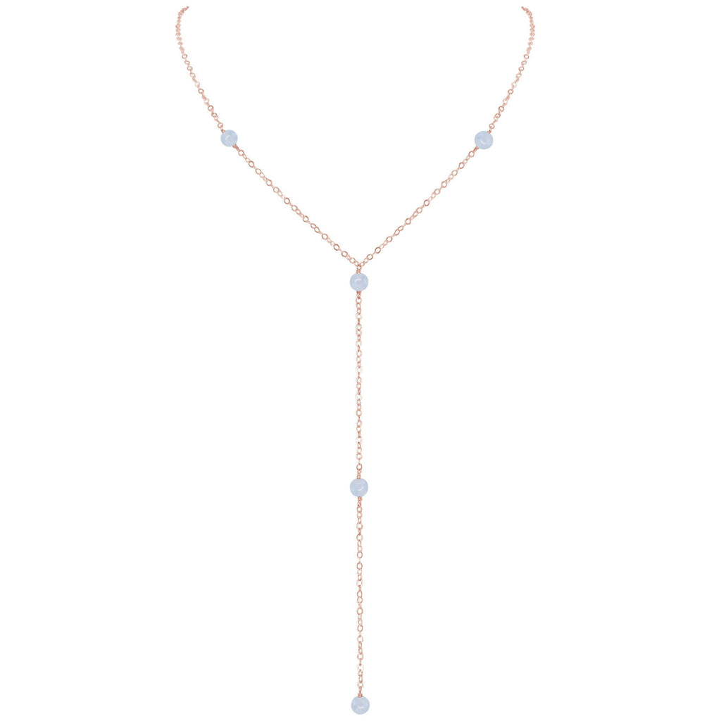 Dainty Blue Lace Agate Lariat Necklace - Dainty Blue Lace Agate Lariat Necklace - Sterling Silver - Luna Tide Handmade Crystal Jewellery