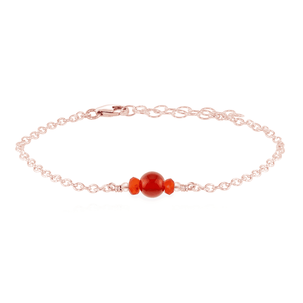 Dainty Carnelian Gemstone Bracelet - Dainty Carnelian Gemstone Bracelet - 14k Rose Gold Fill - Luna Tide Handmade Crystal Jewellery