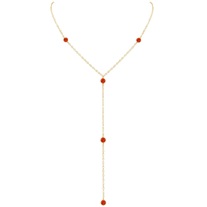 Dainty Y Necklace - Carnelian - 14K Gold Fill - Luna Tide Handmade Jewellery