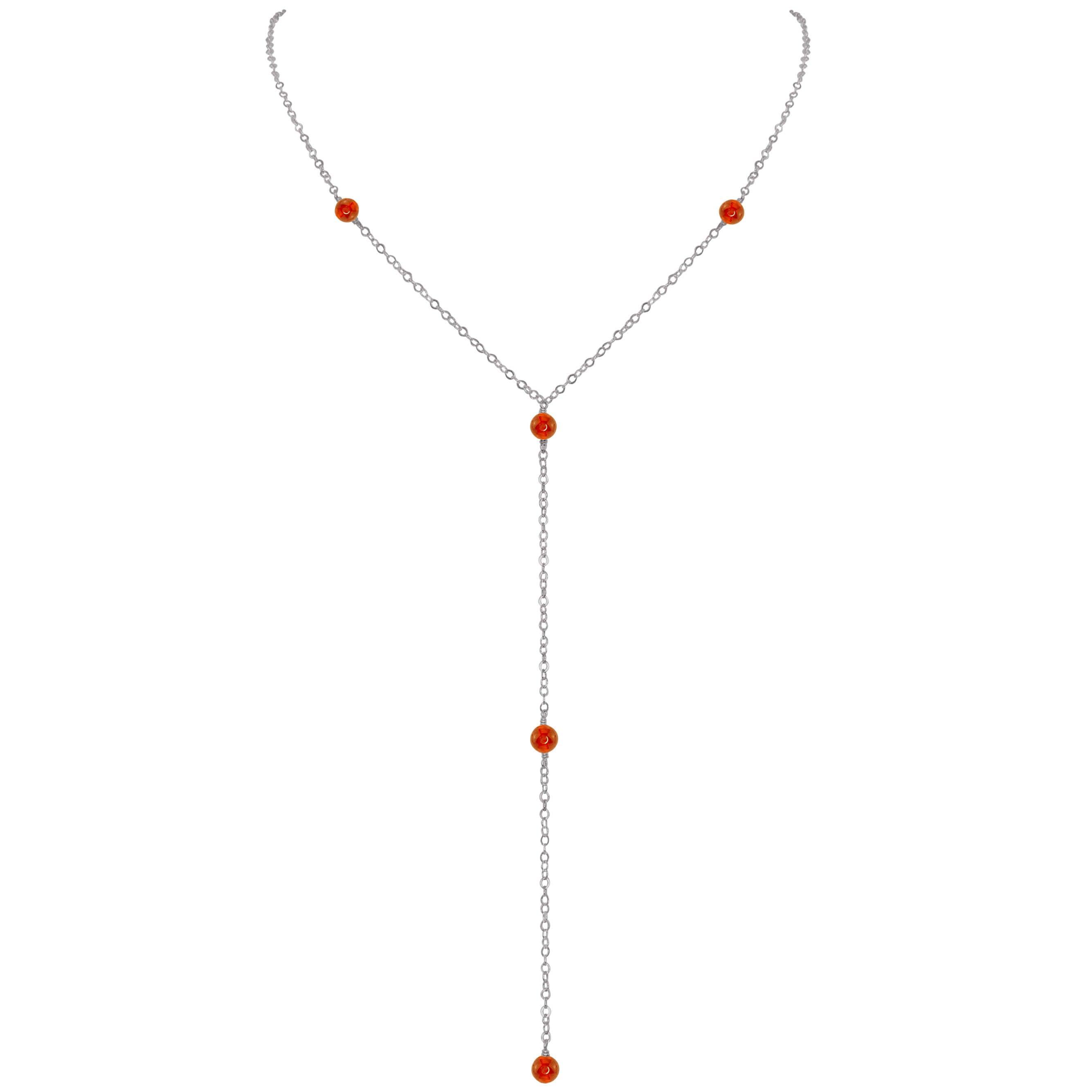 Dainty Carnelian Lariat Necklace - Dainty Carnelian Lariat Necklace - Stainless Steel - Luna Tide Handmade Crystal Jewellery
