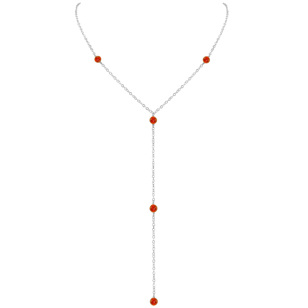 Dainty Carnelian Lariat Necklace - Dainty Carnelian Lariat Necklace - Sterling Silver - Luna Tide Handmade Crystal Jewellery