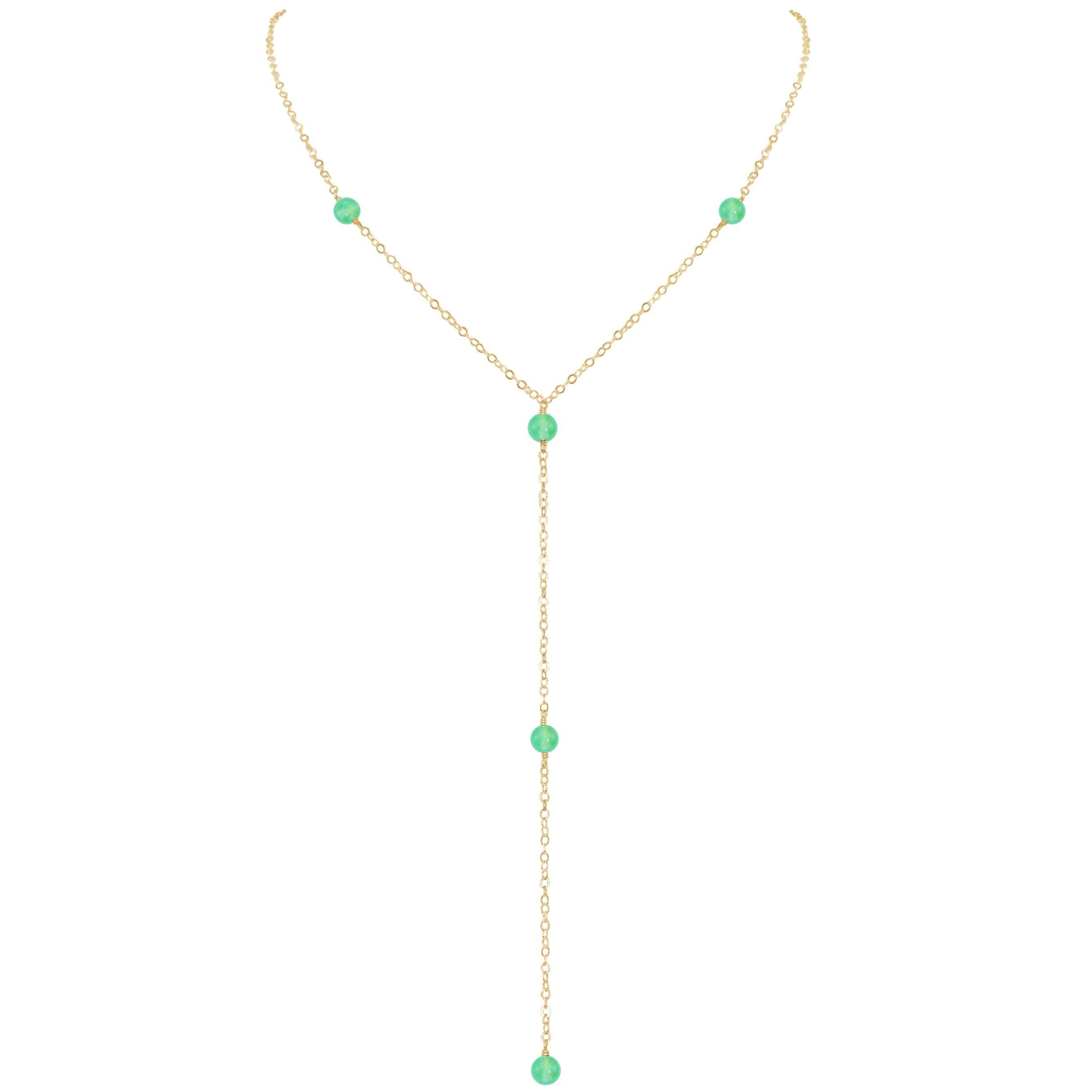 Dainty Chrysoprase Lariat Necklace - Dainty Chrysoprase Lariat Necklace - 14k Gold Fill - Luna Tide Handmade Crystal Jewellery