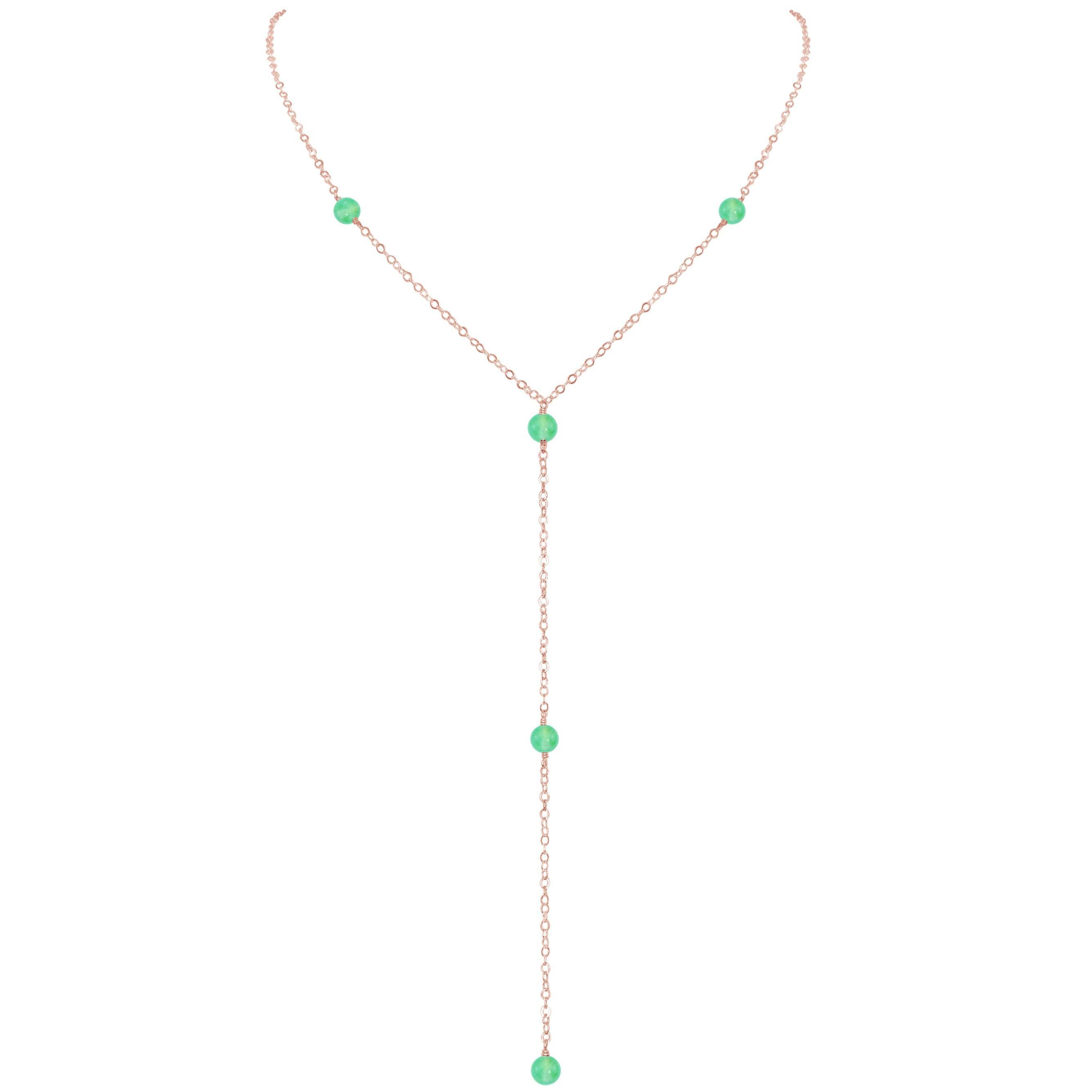 Dainty Chrysoprase Lariat Necklace - Dainty Chrysoprase Lariat Necklace - 14k Rose Gold Fill - Luna Tide Handmade Crystal Jewellery