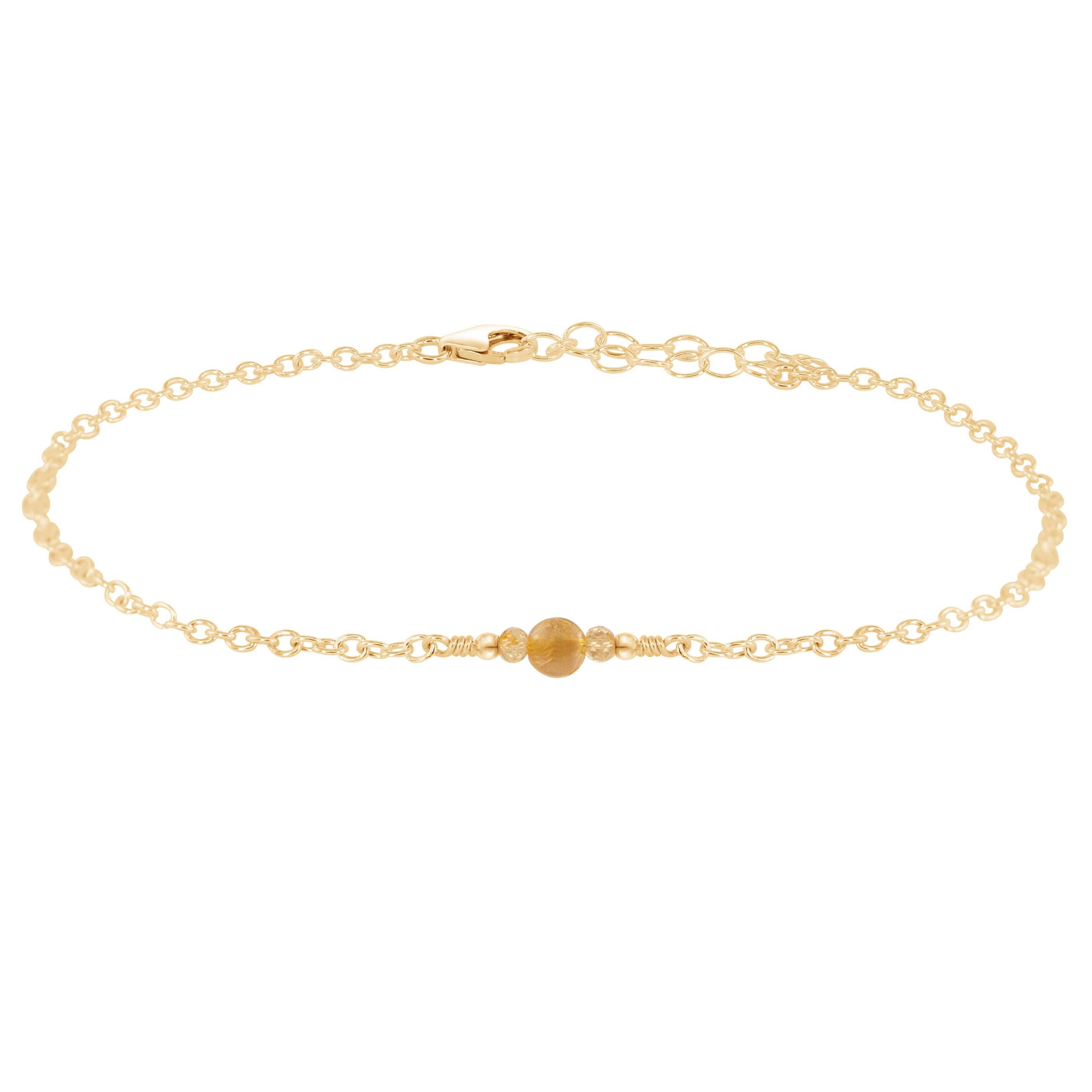 Dainty Citrine Gemstone Anklet - Dainty Citrine Gemstone Anklet - 14k Gold Fill - Luna Tide Handmade Crystal Jewellery