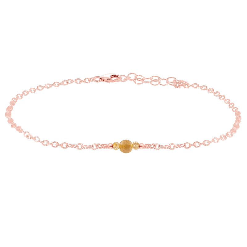 Dainty Anklet - Citrine - 14K Rose Gold Fill - Luna Tide Handmade Jewellery