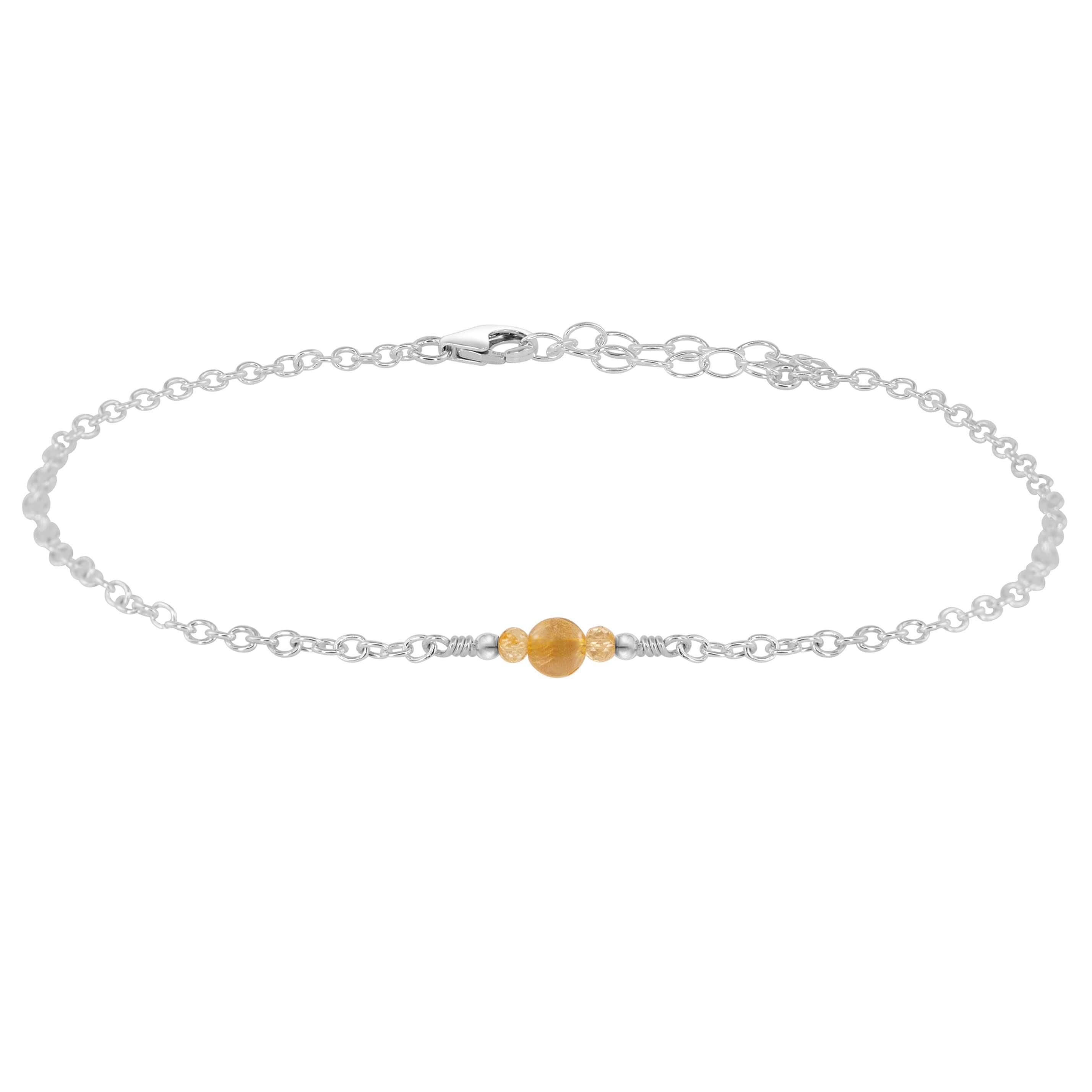Dainty Citrine Gemstone Anklet - Dainty Citrine Gemstone Anklet - Sterling Silver - Luna Tide Handmade Crystal Jewellery