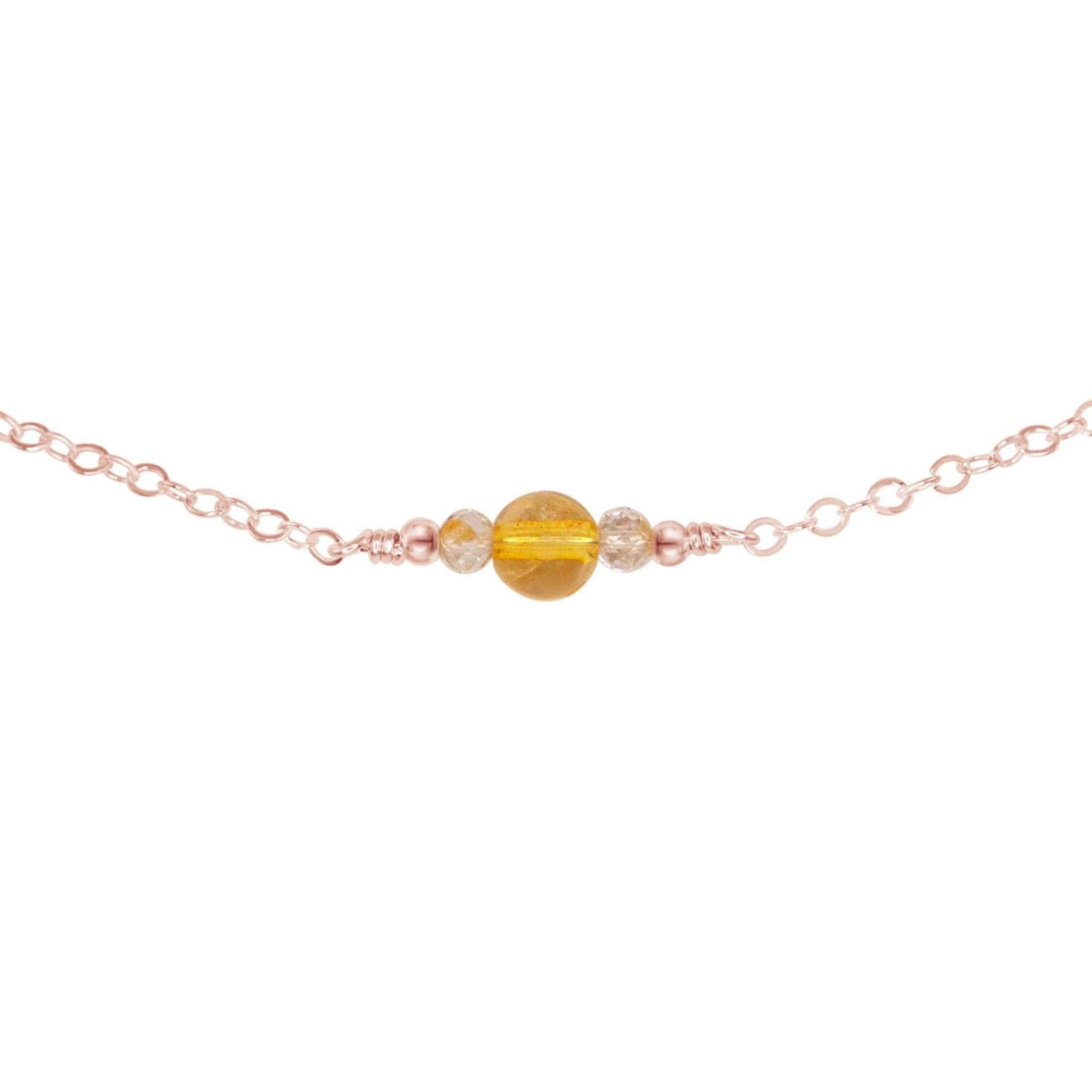 Dainty Citrine Gemstone Choker Necklace - Dainty Citrine Gemstone Choker Necklace - 14k Rose Gold Fill - Luna Tide Handmade Crystal Jewellery