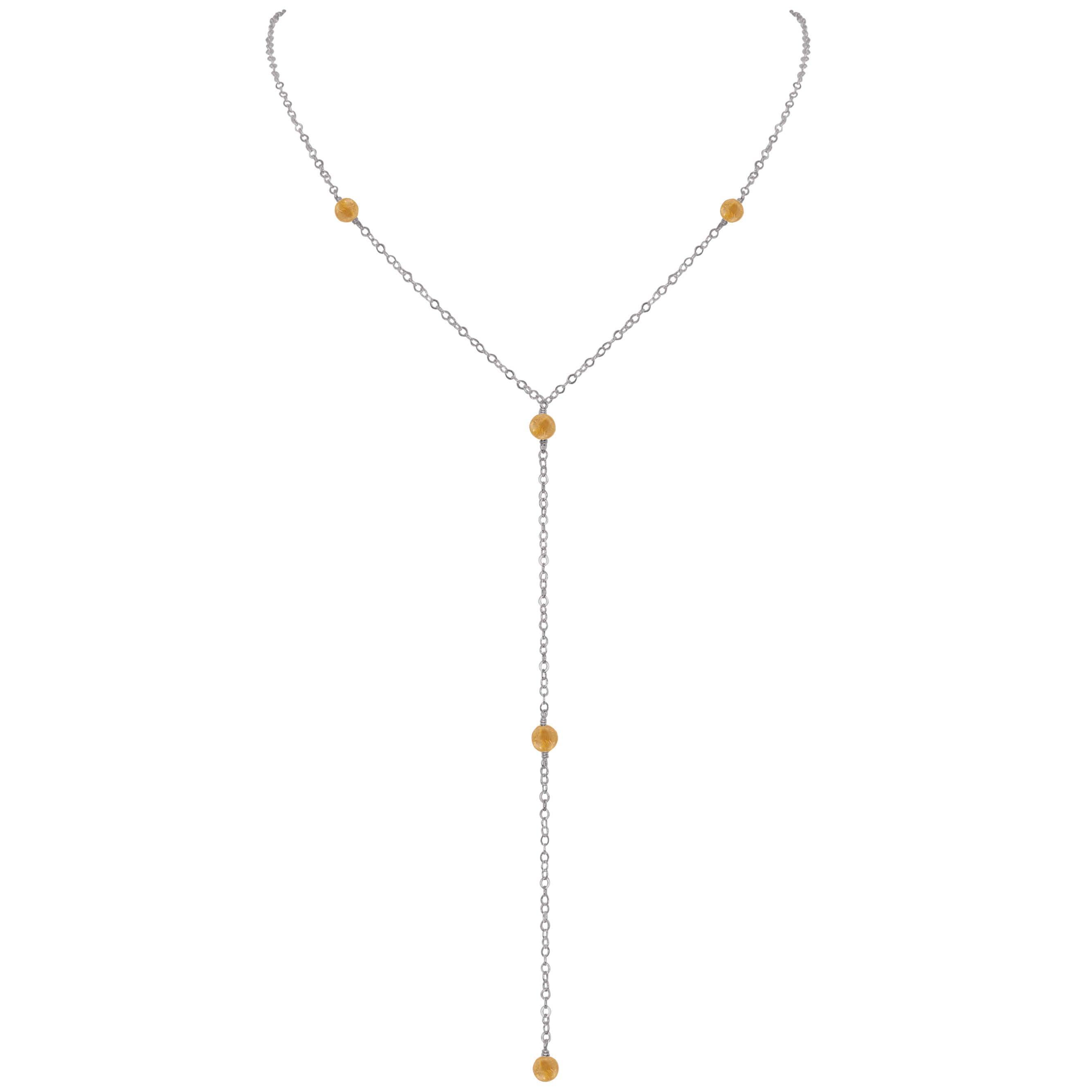 Dainty Citrine Lariat Necklace - Dainty Citrine Lariat Necklace - Stainless Steel - Luna Tide Handmade Crystal Jewellery